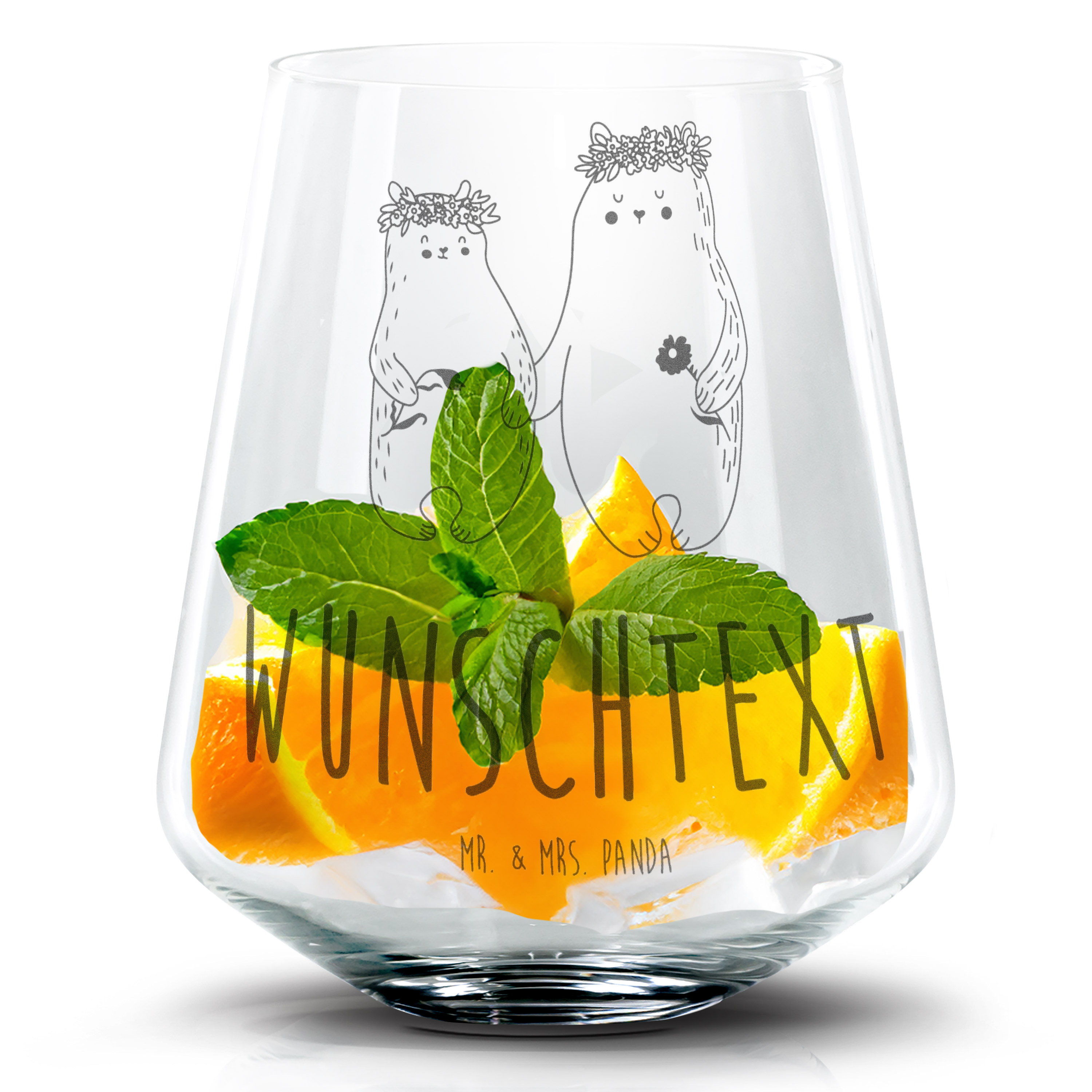 Personalisiertes Cocktail Glas Bären mit Blumenkranz