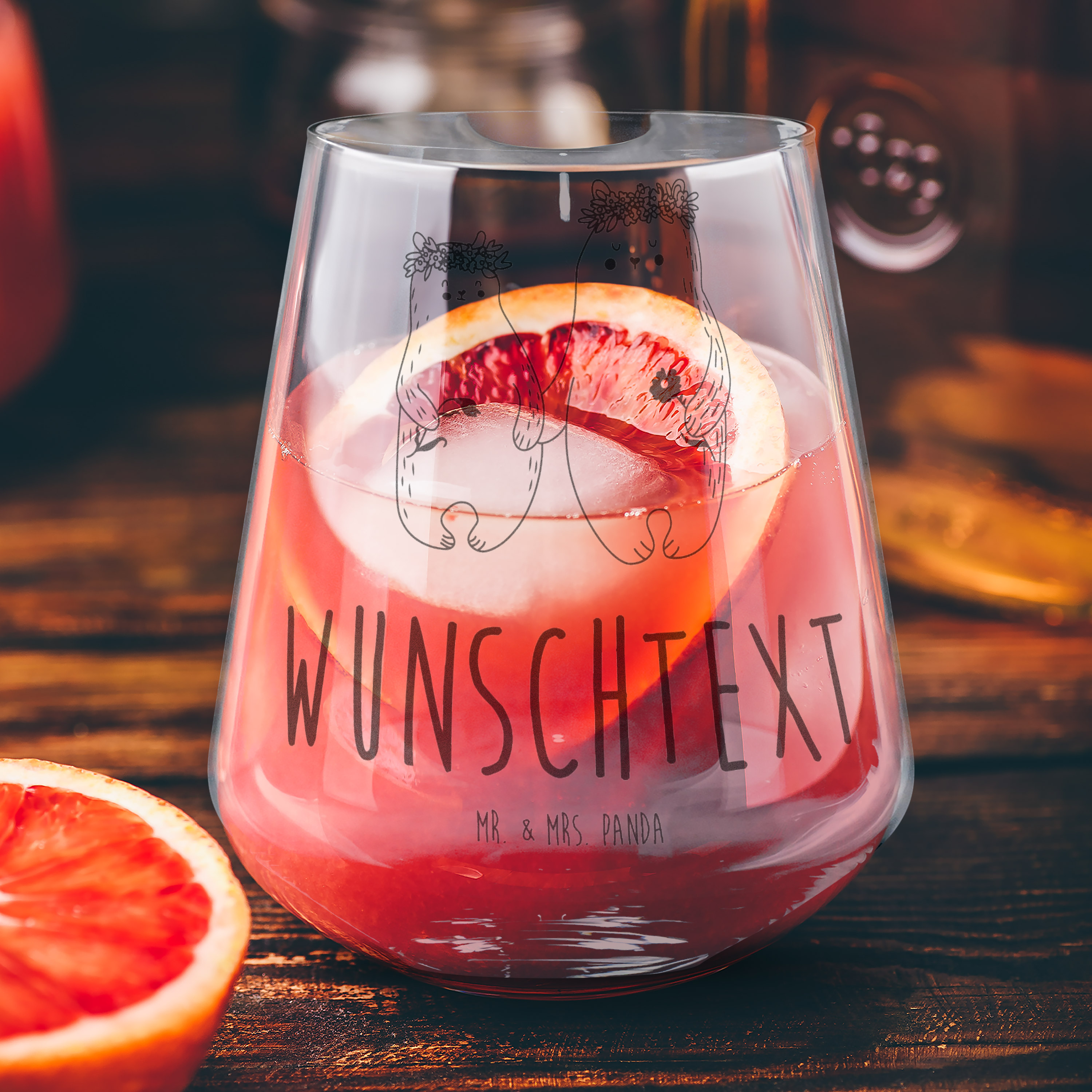 Personalisiertes Cocktail Glas Bären mit Blumenkranz