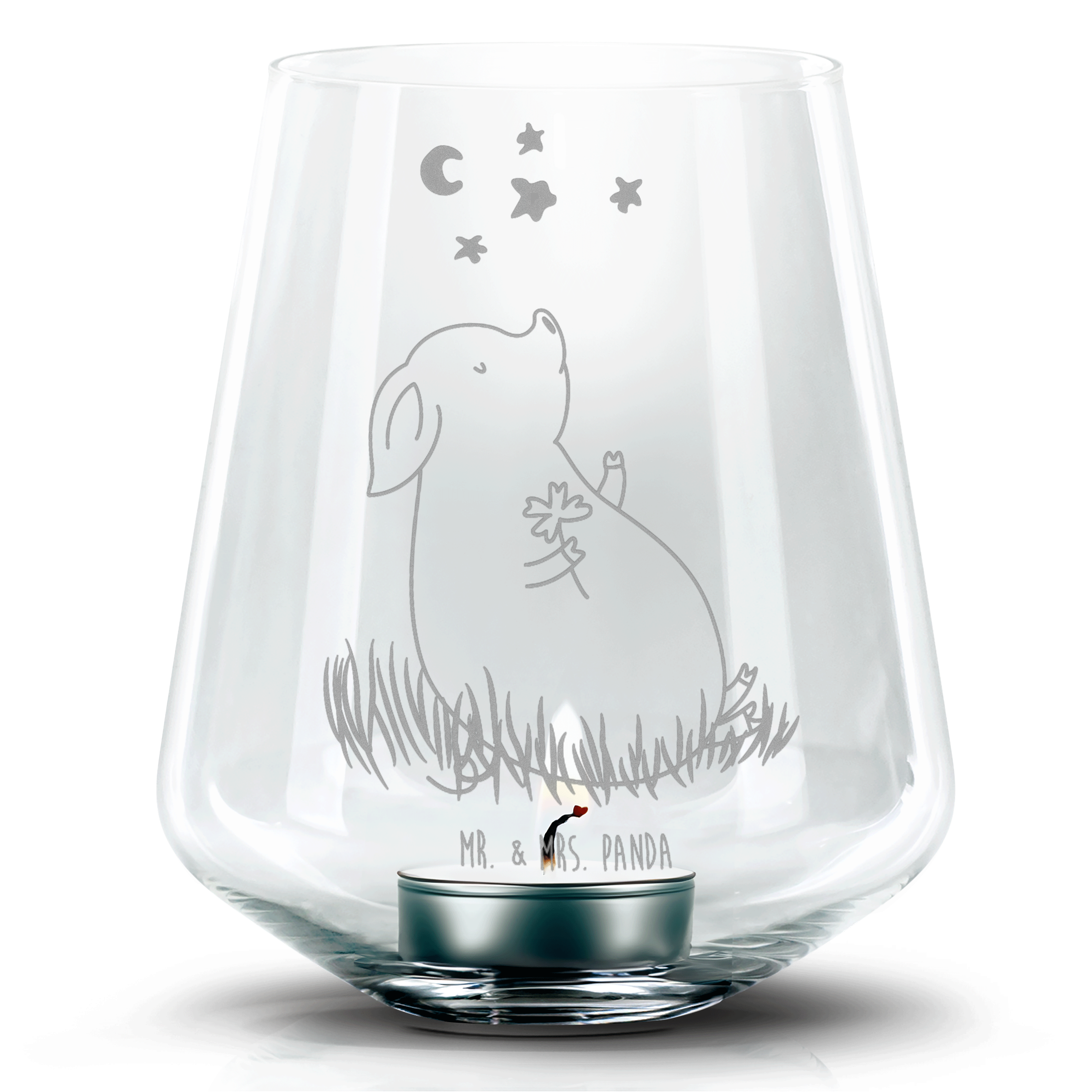 Gravur Windlicht Schwein Glück Geschenk Sterne lustige Sprüche