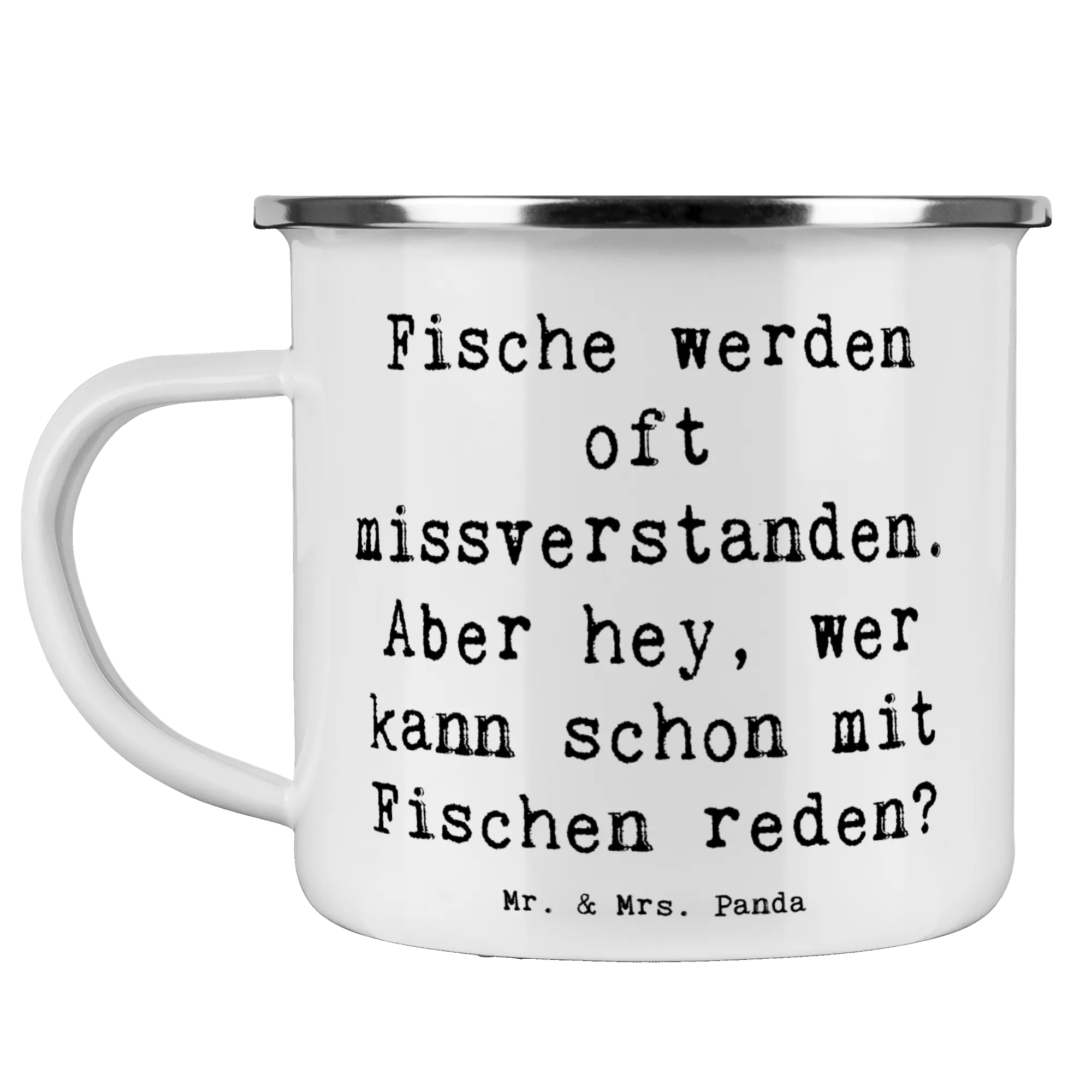 Camping Emaille Tasse Spruch Fische Geheimnisse