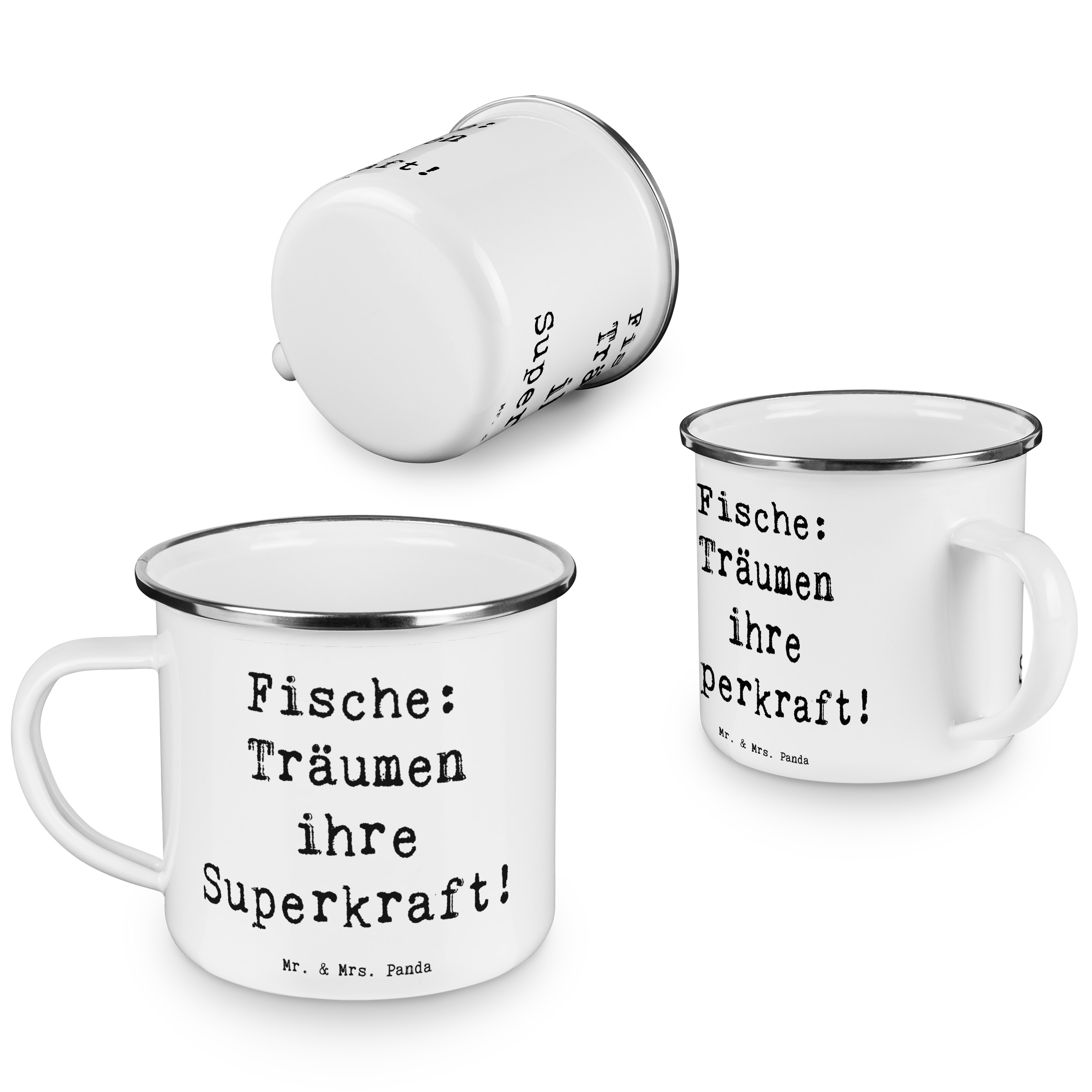 Camping Emaille Tasse Spruch Fische Kraft