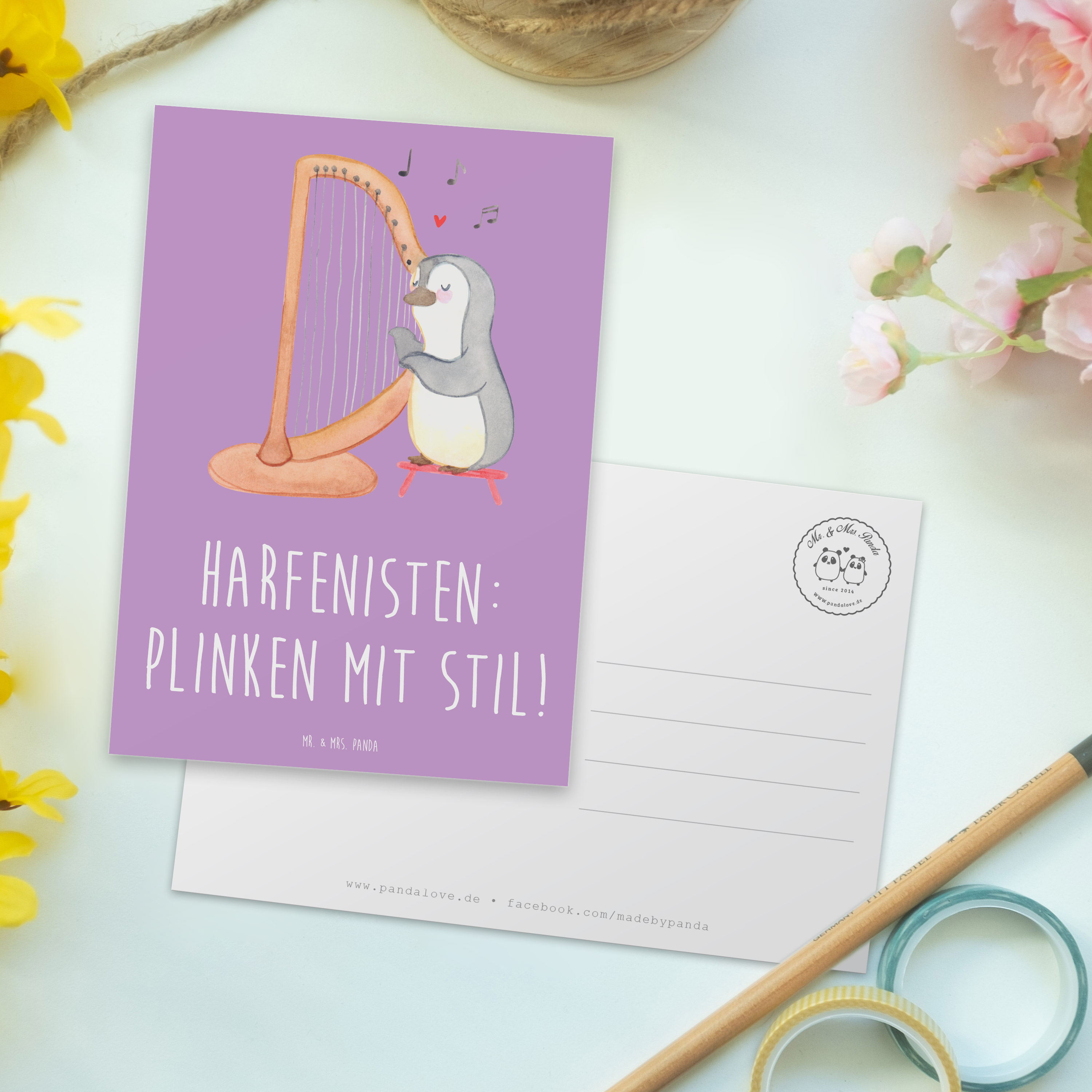 Postkarte Harfe mit Stil - Geschenk Zupfen Einladungskarten Geburtstag
