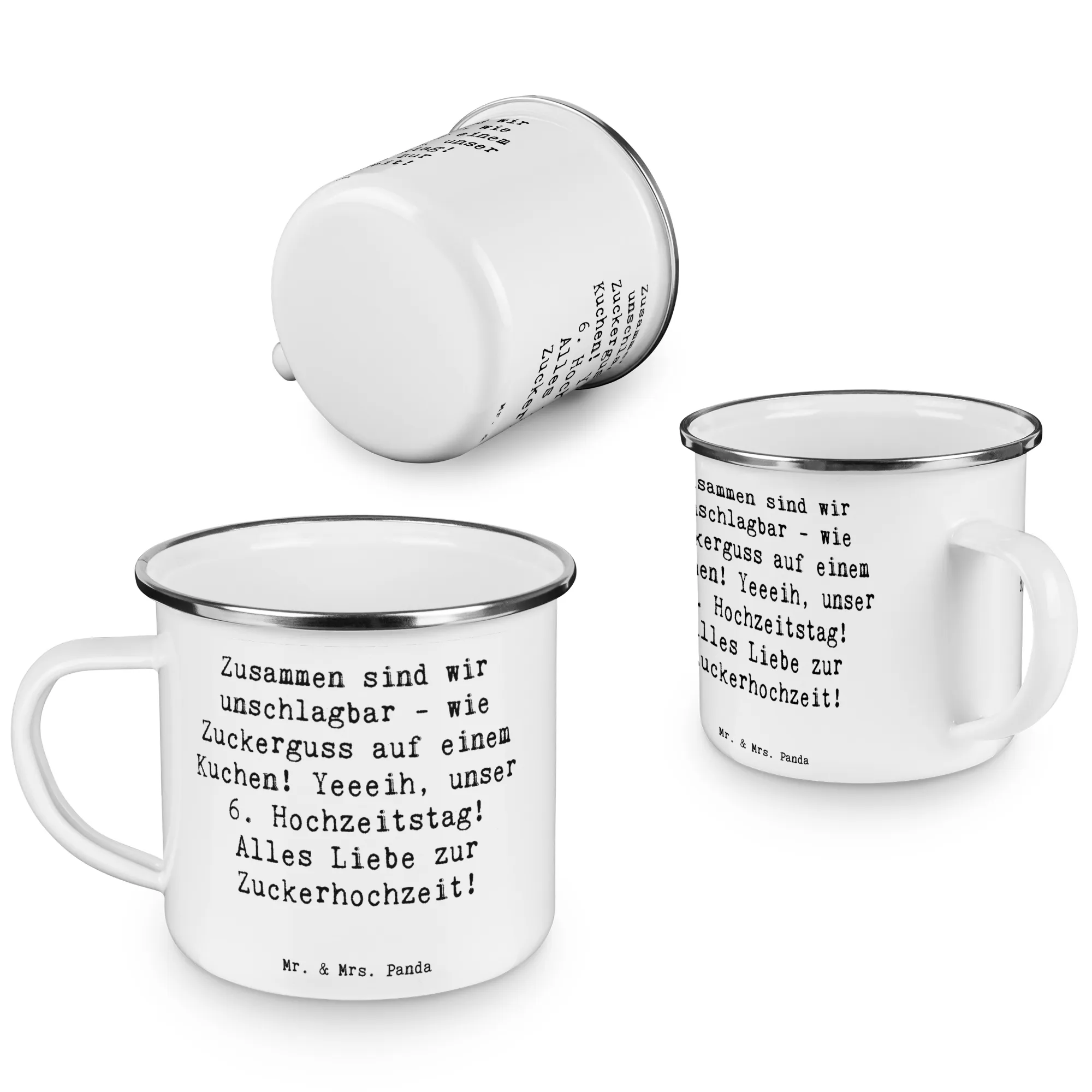 Camping Emaille Tasse Spruch 6. Hochzeitstag Zuckerhochzeit