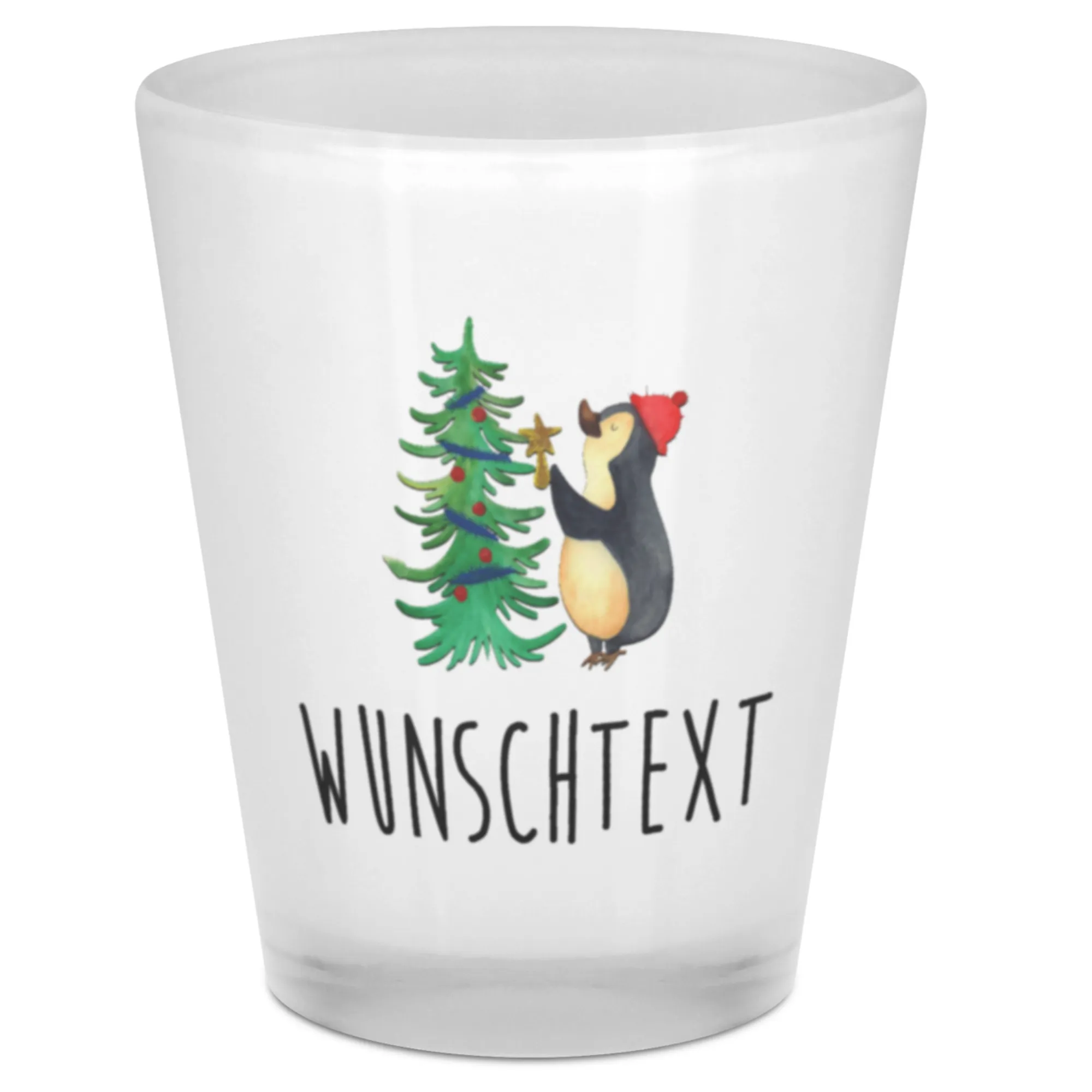 Personalisiertes Schnapsglas Pinguin Weihnachtsbaum