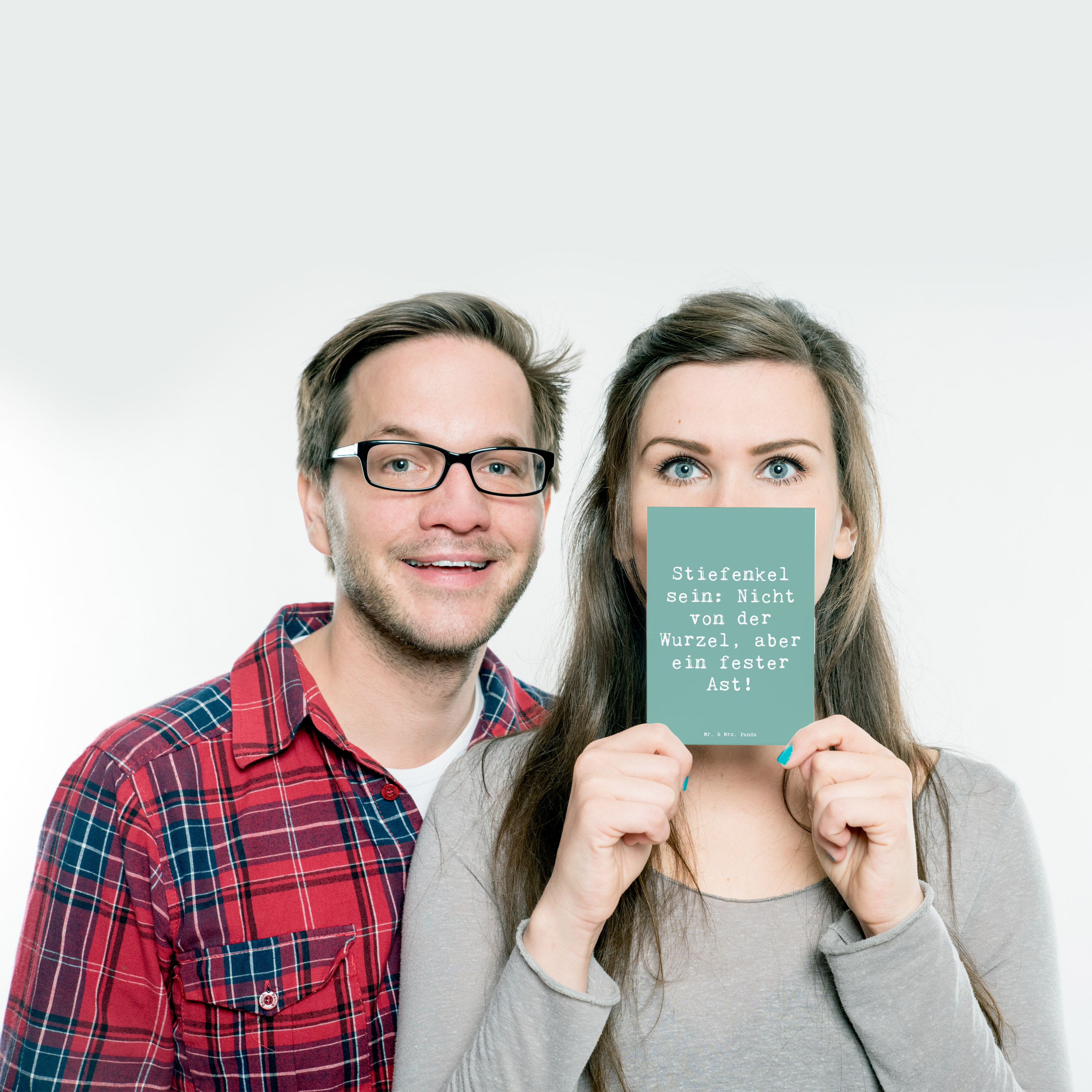 Postkarte Spruch Stiefenkel - Geschenk Liebe Mr. Mrs. Panda Familie Einlad..