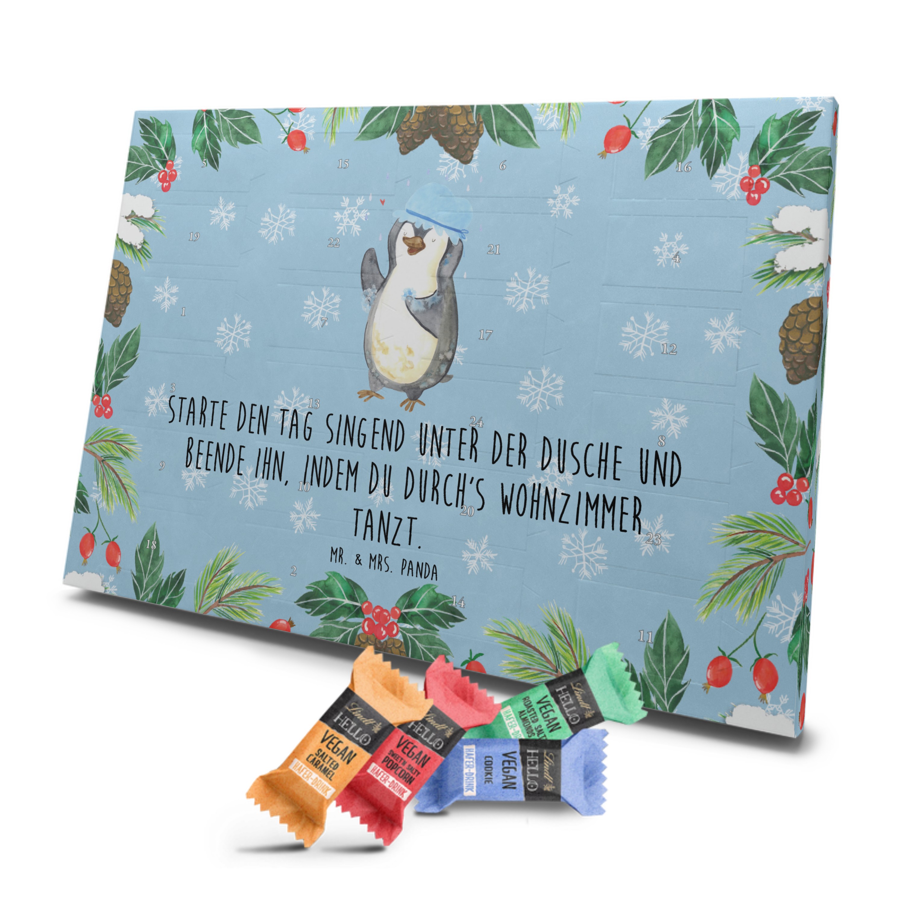 Veganer Adventskalender Pinguin Duschen