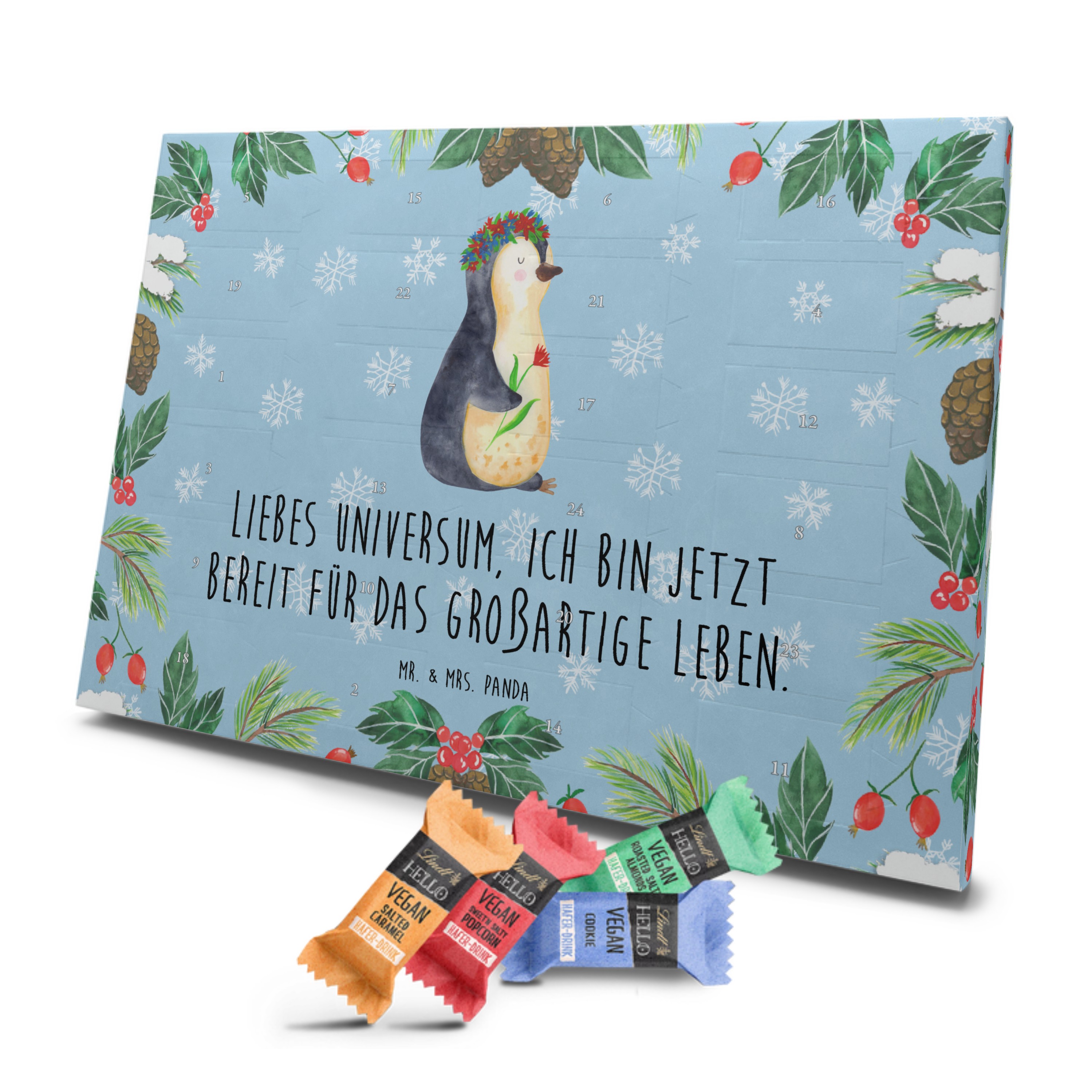 Veganer Adventskalender Pinguin Blumen