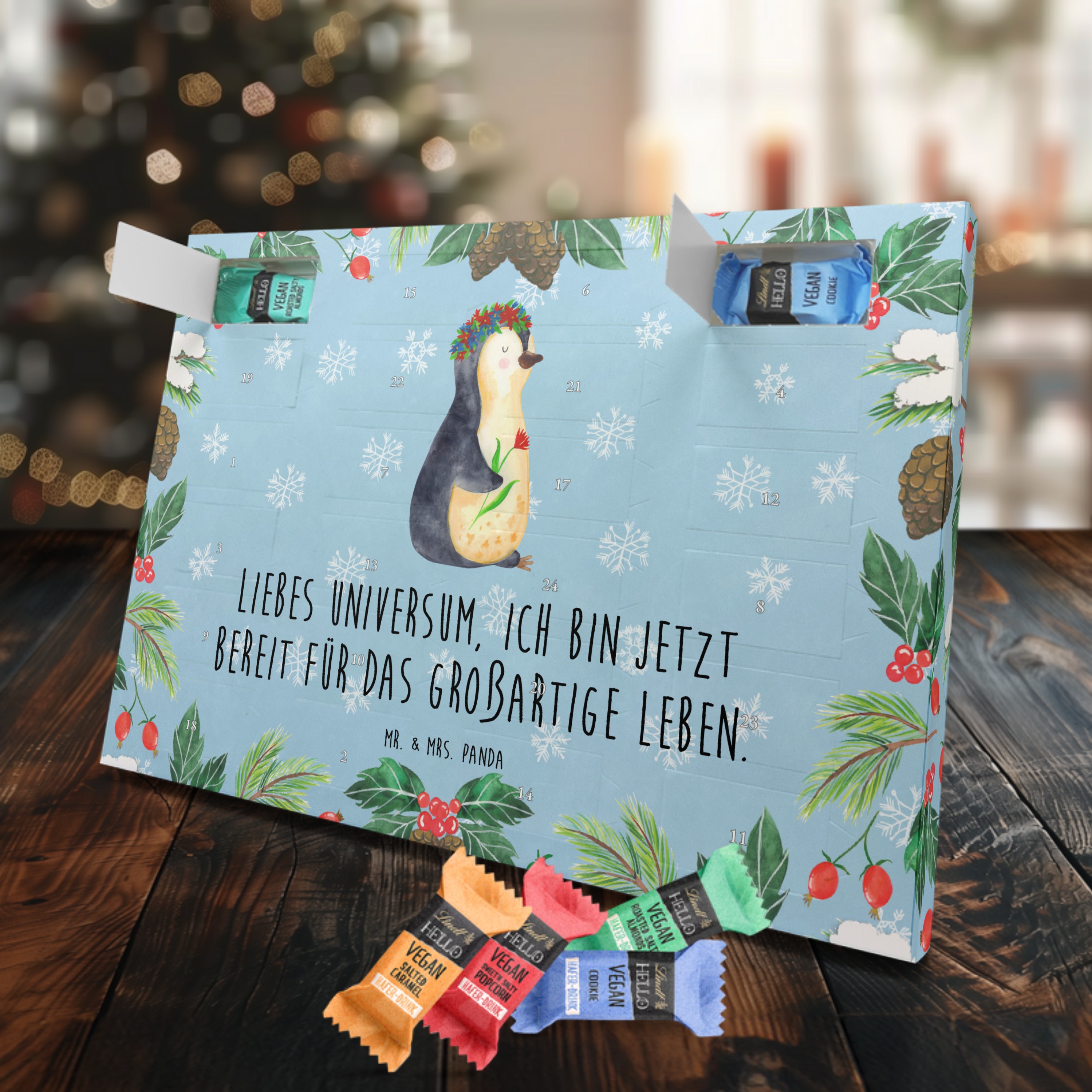 Veganer Adventskalender Pinguin Blumen