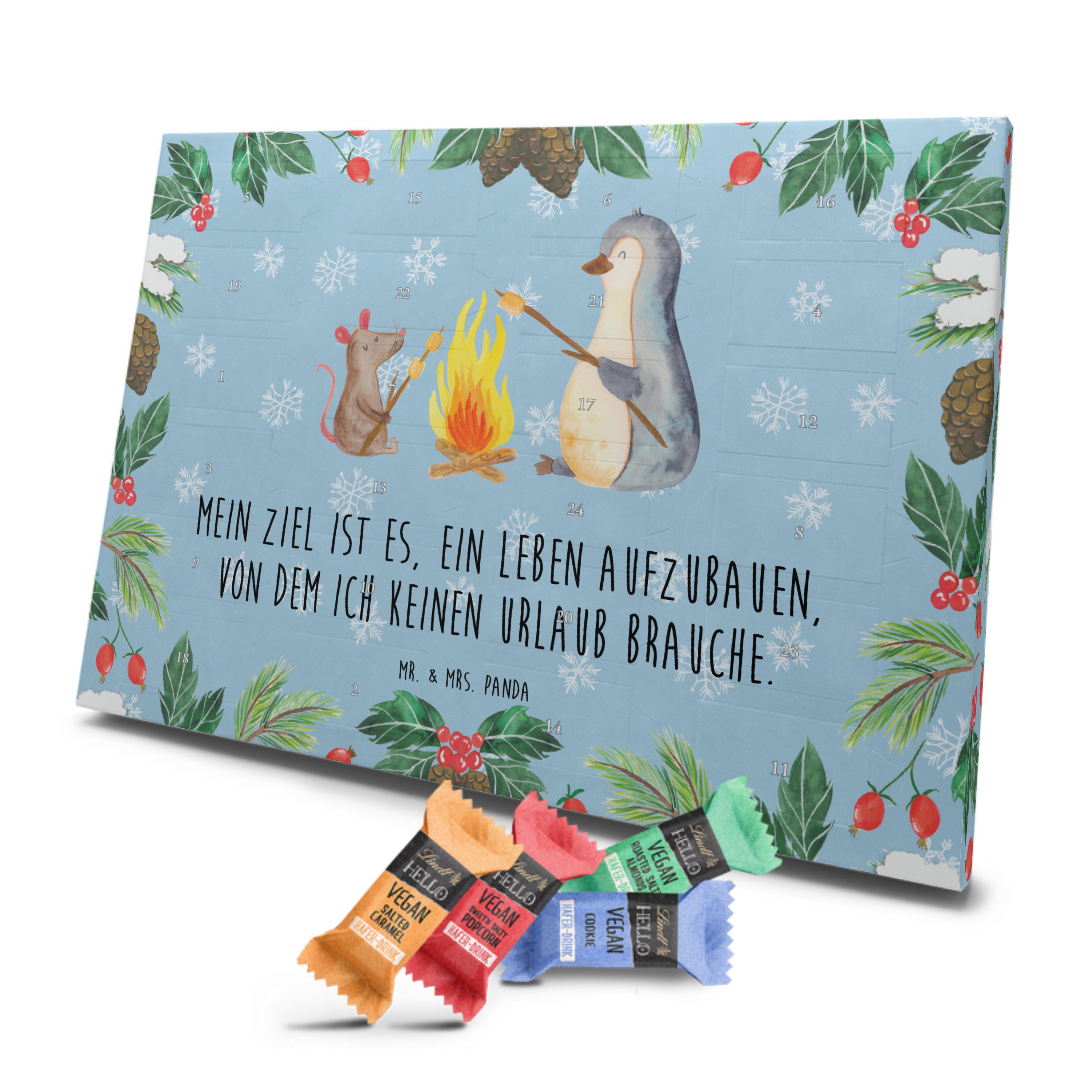 Veganer Adventskalender Pinguin Lagerfeuer