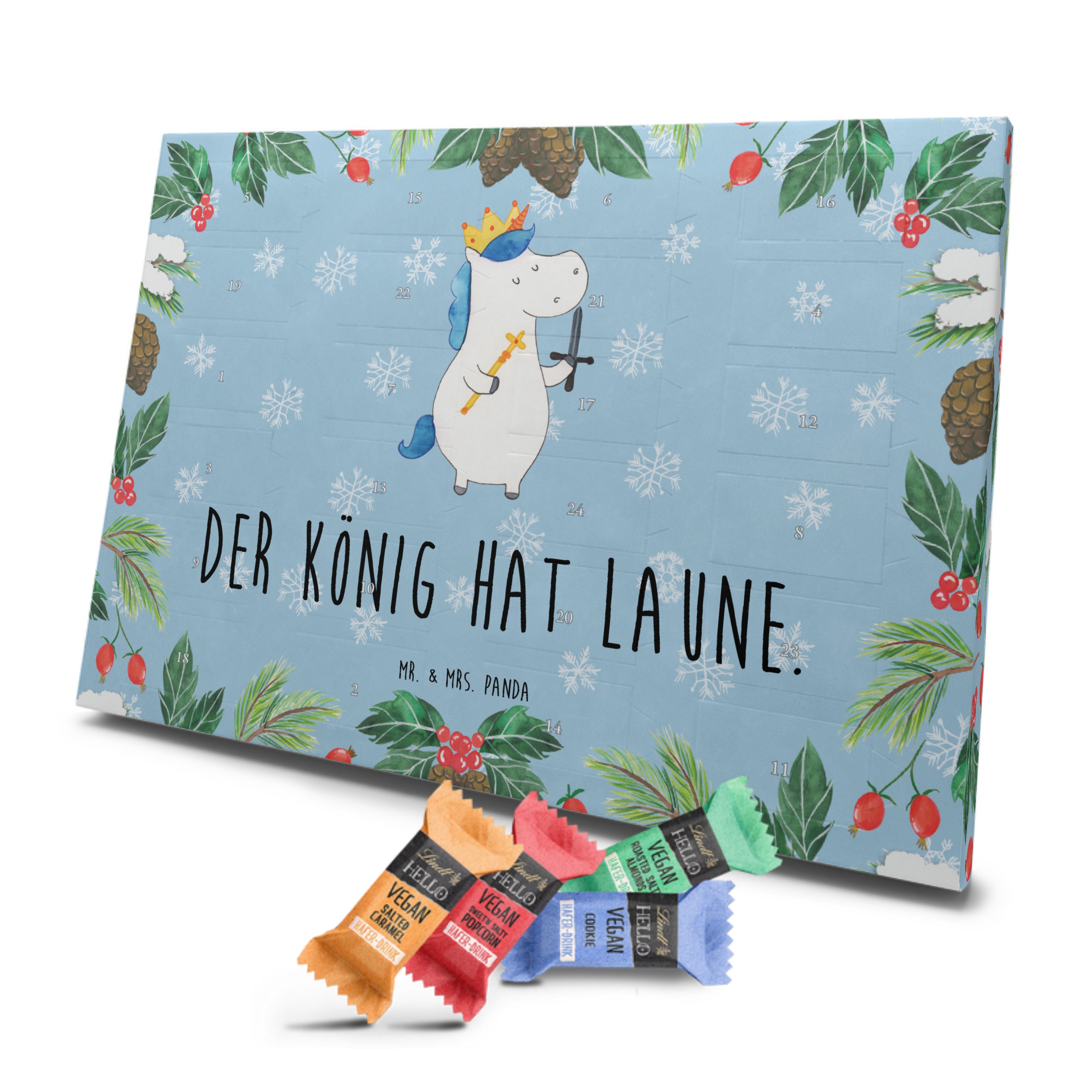 Veganer Adventskalender Einhorn König mit Schwert