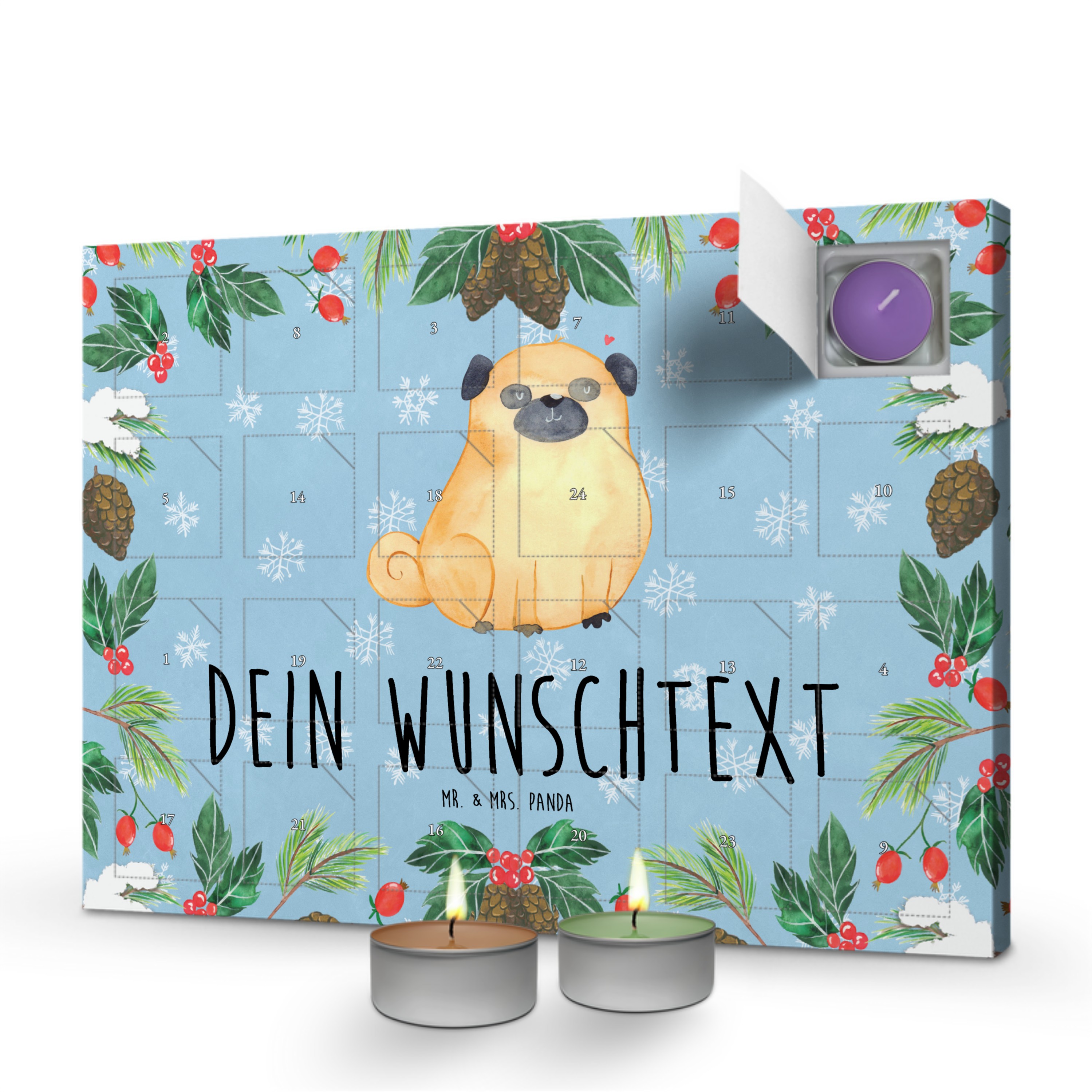 Personalisierter Duftkerzen Adventskalender Mops Personalisierte