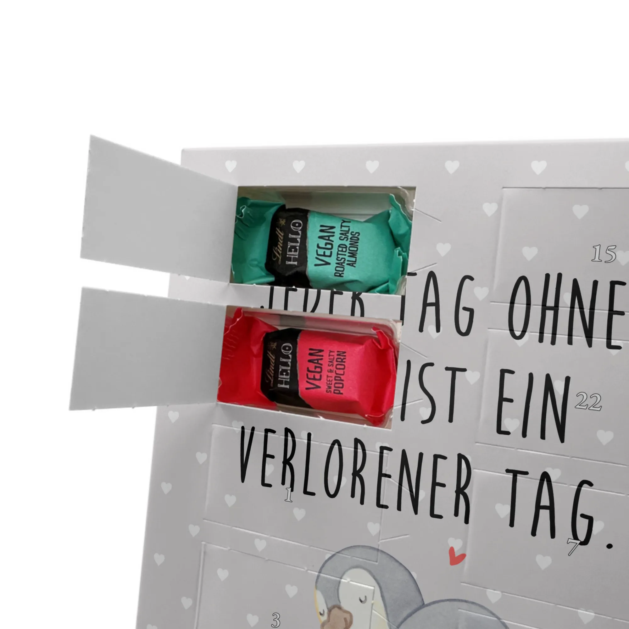 Personalisierter veganer Foto Adventskalender Pinguine Kuscheln