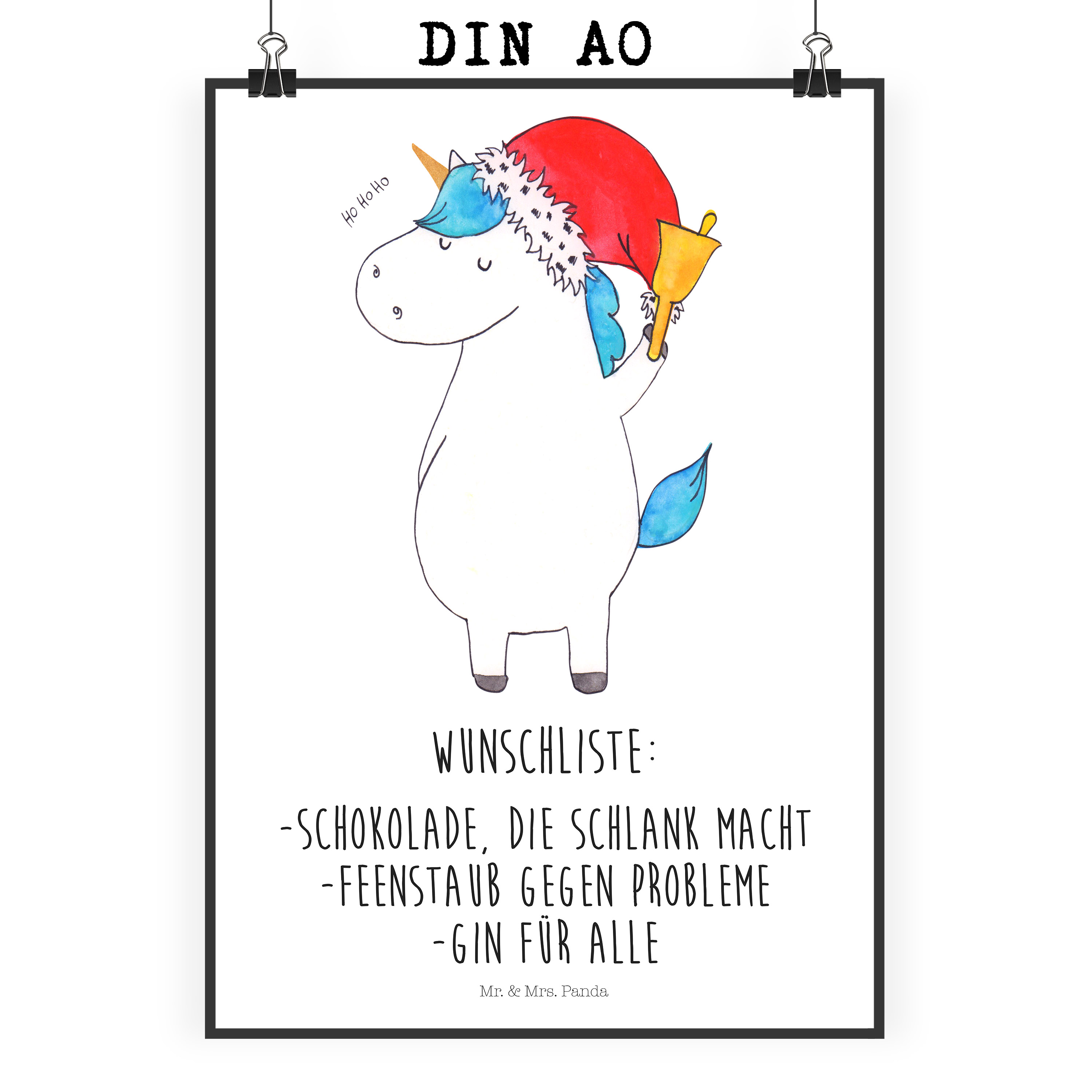 Poster Einhorn Weihnachtsmann