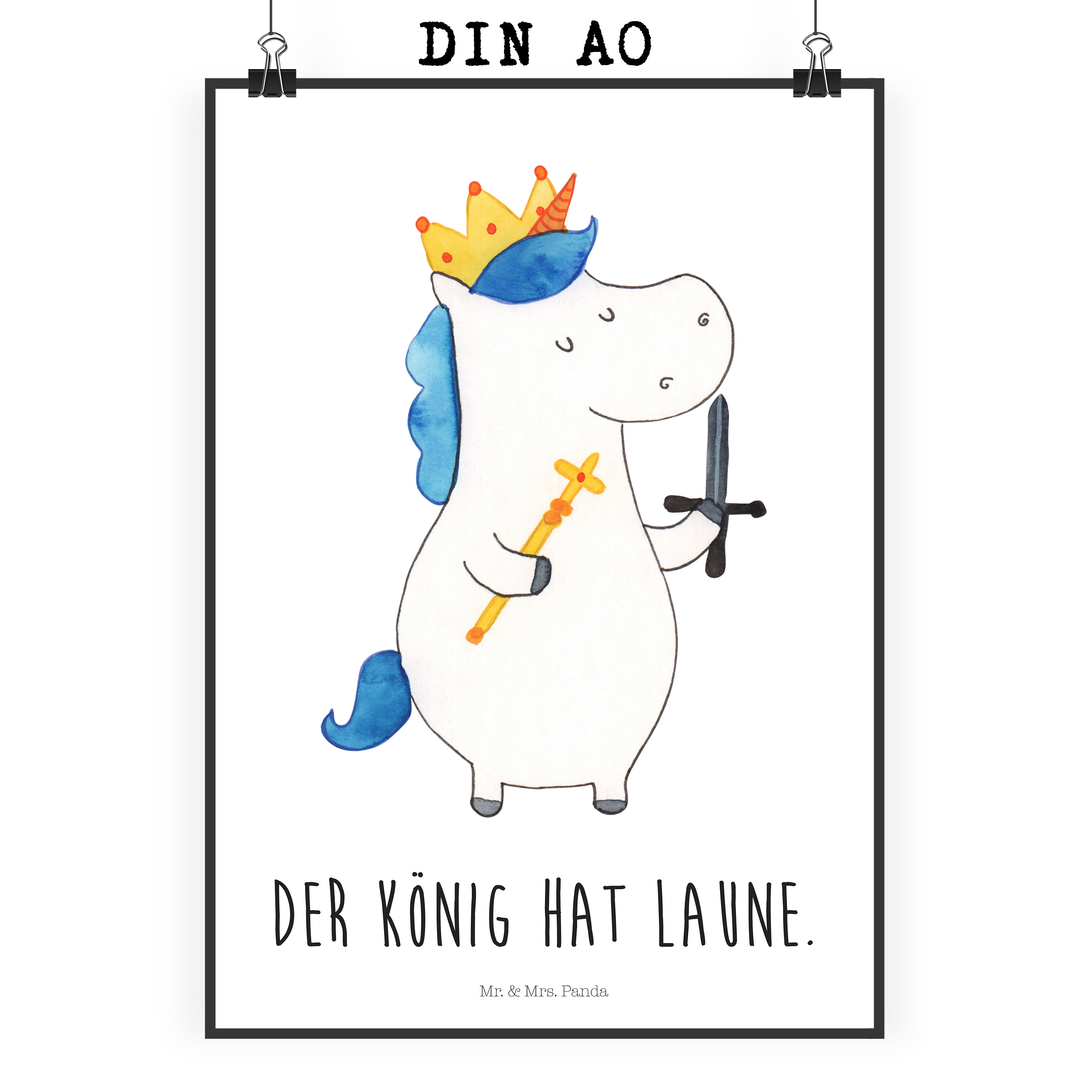 Poster Einhorn König mit Schwert