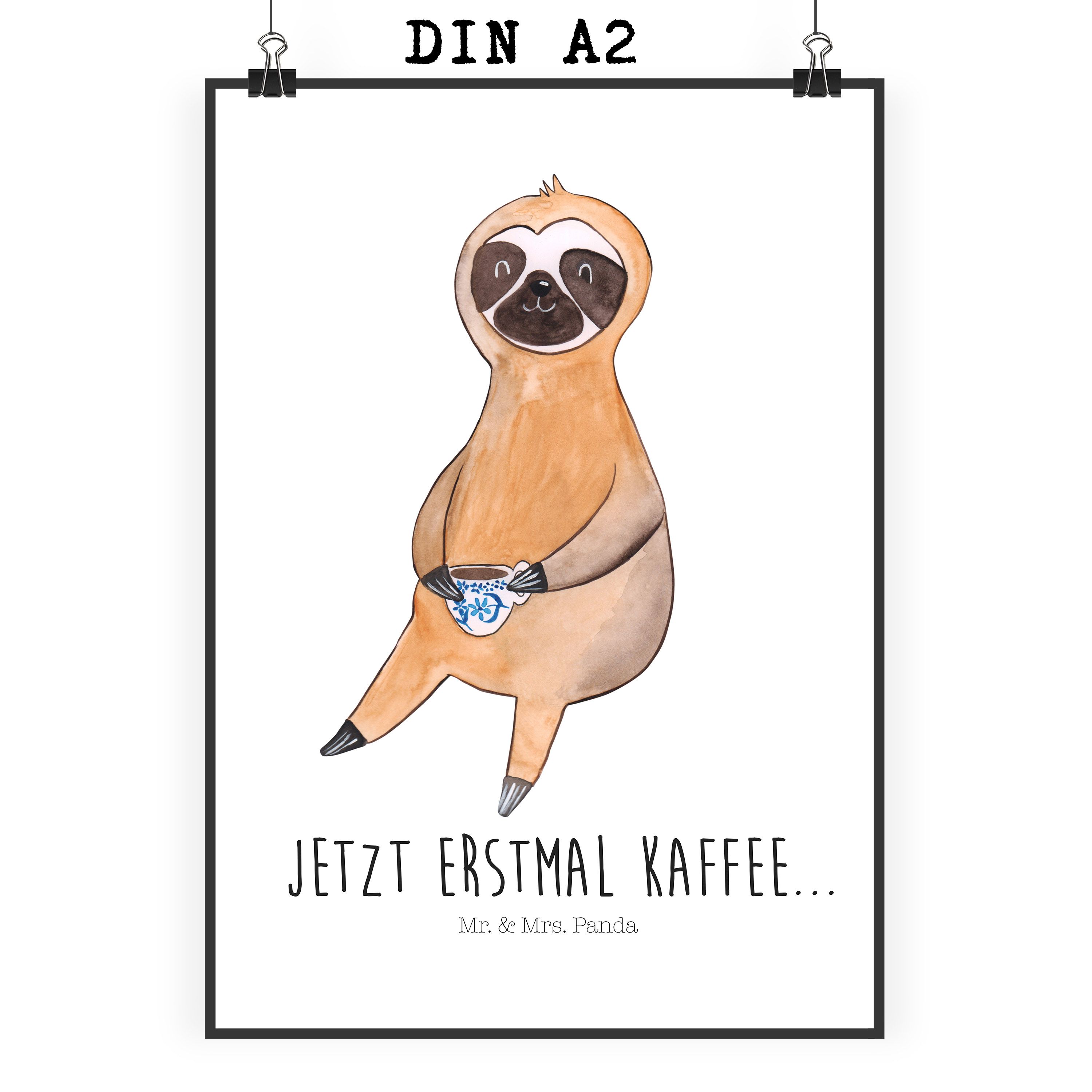 Poster Faultier Kaffee