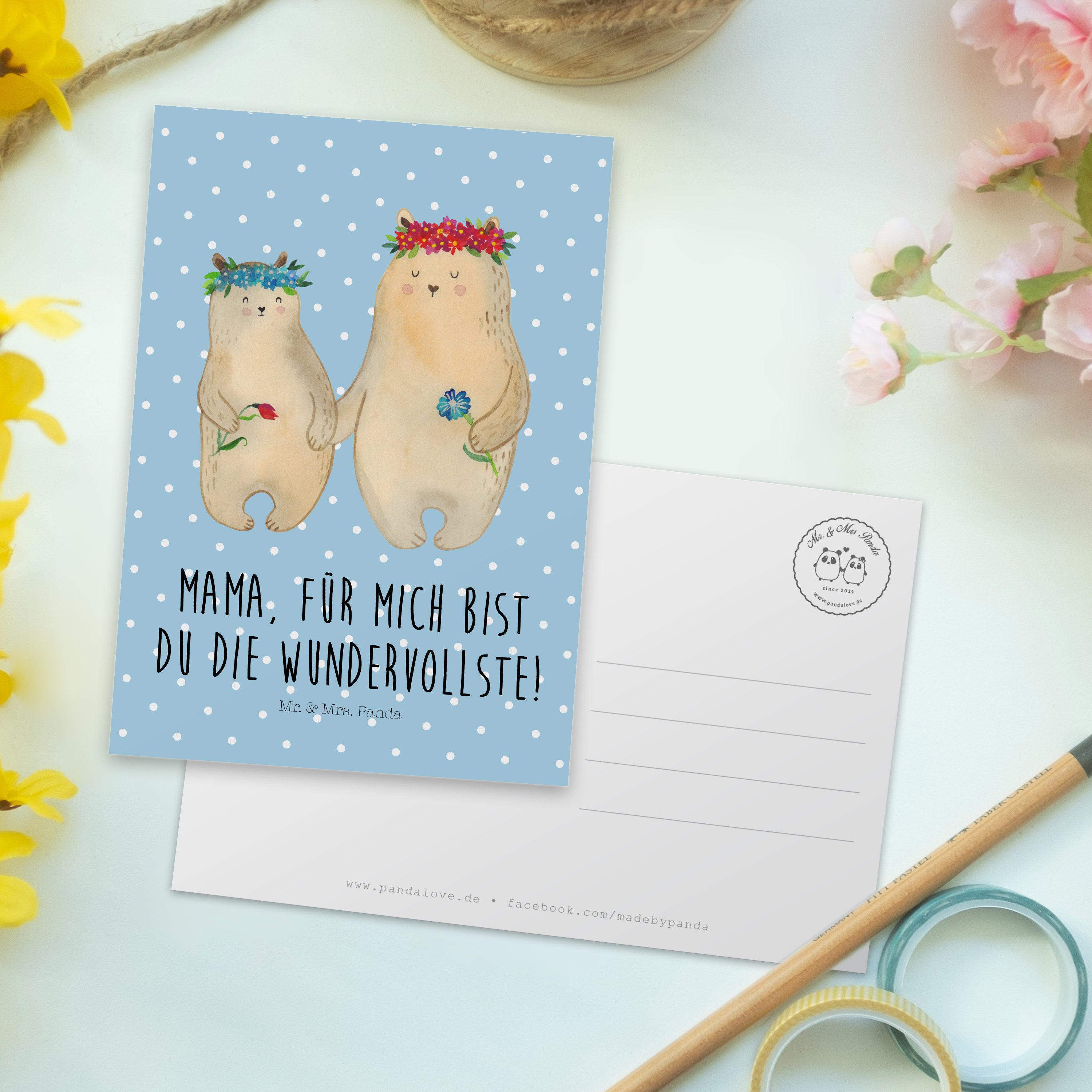 Postkarte Bären mit Blumenkranz