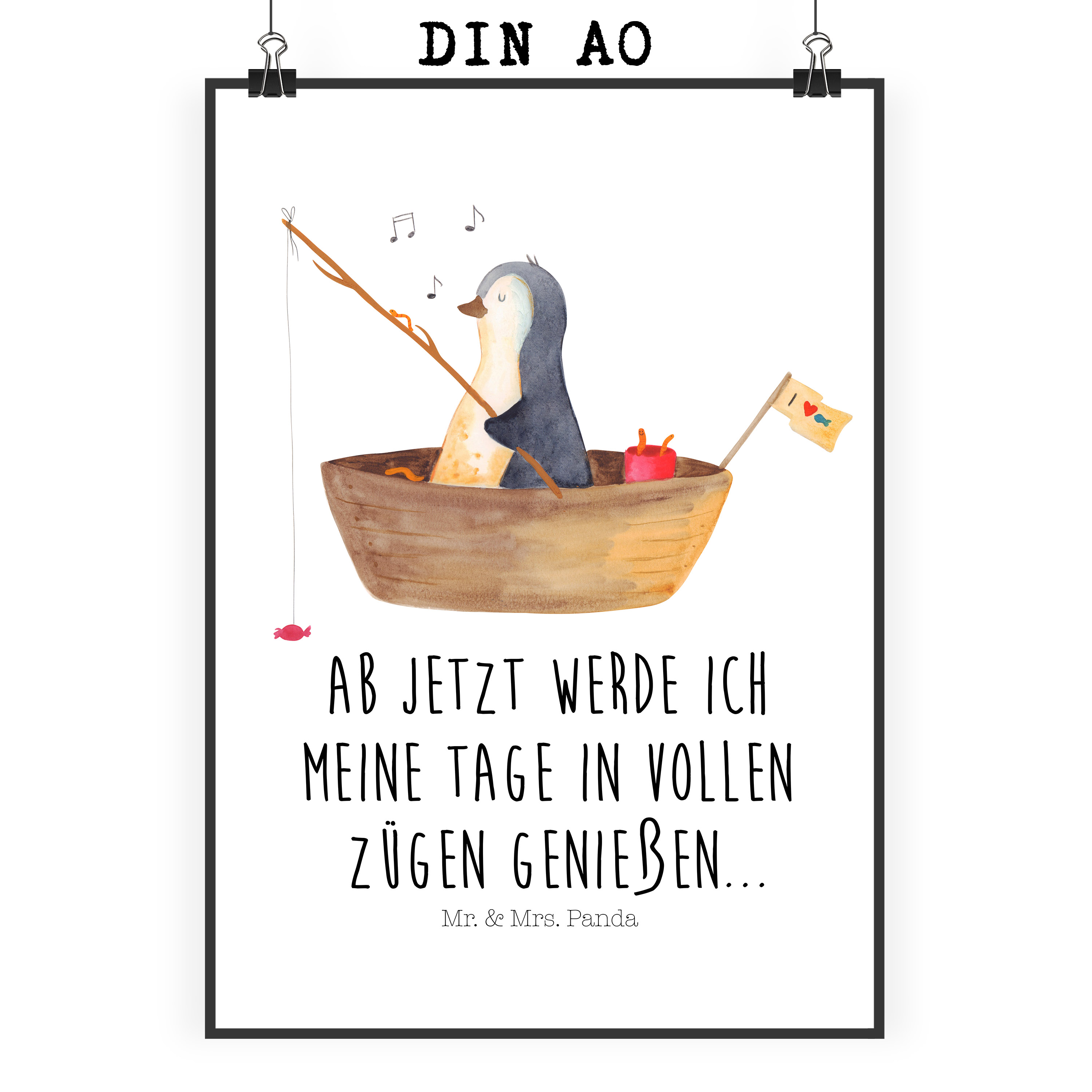 Poster Pinguin Angelboot