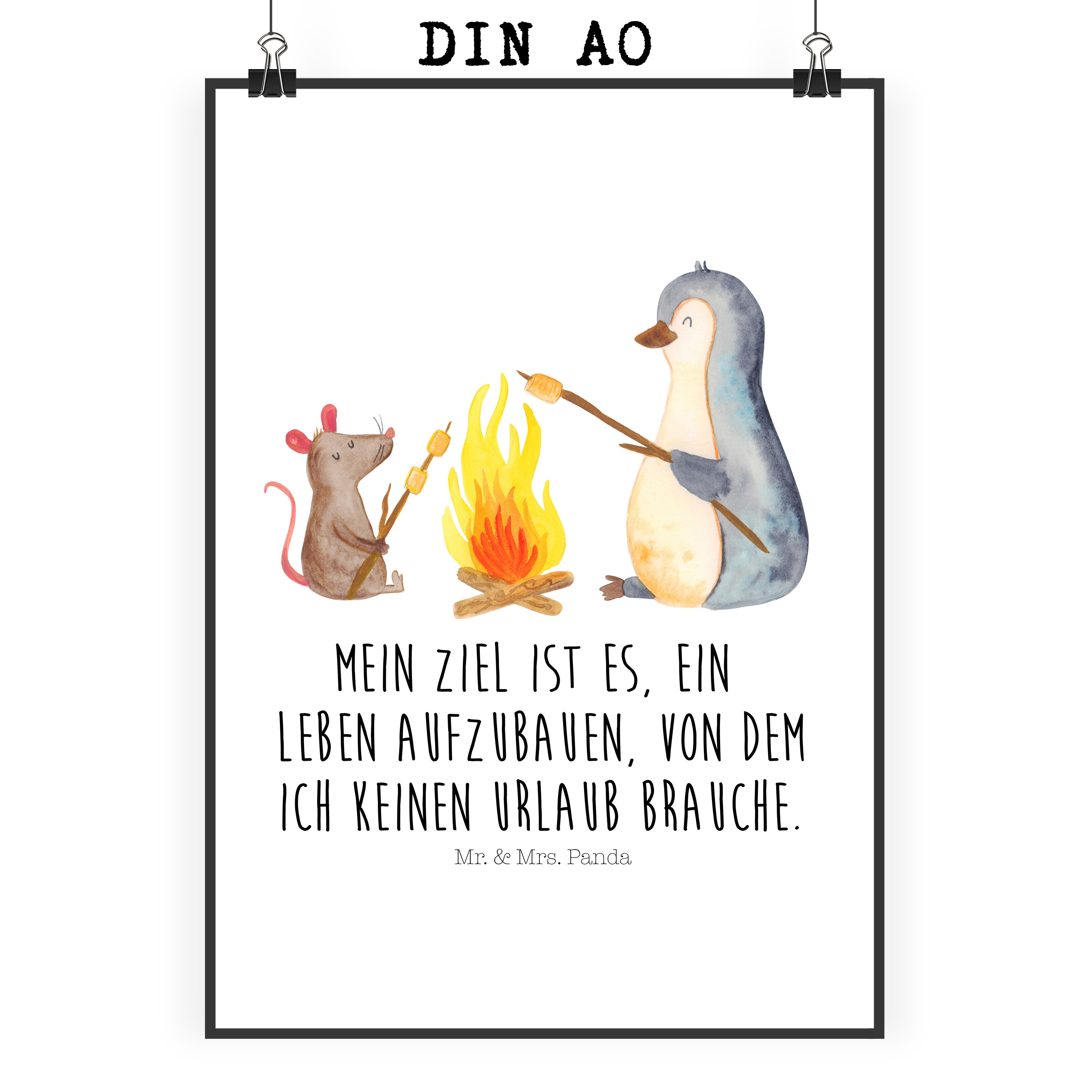 Poster Pinguin Lagerfeuer