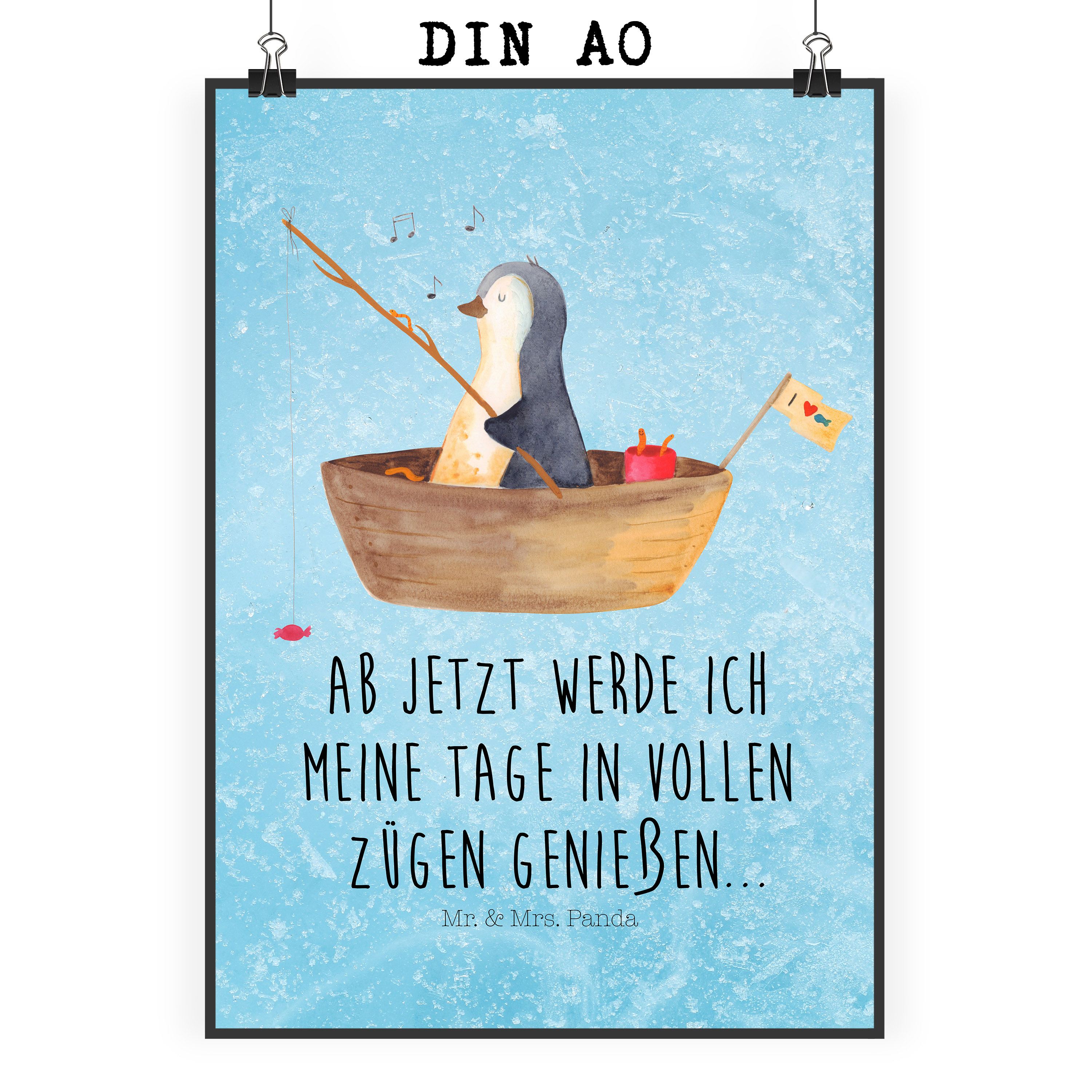 Poster Pinguin Angelboot