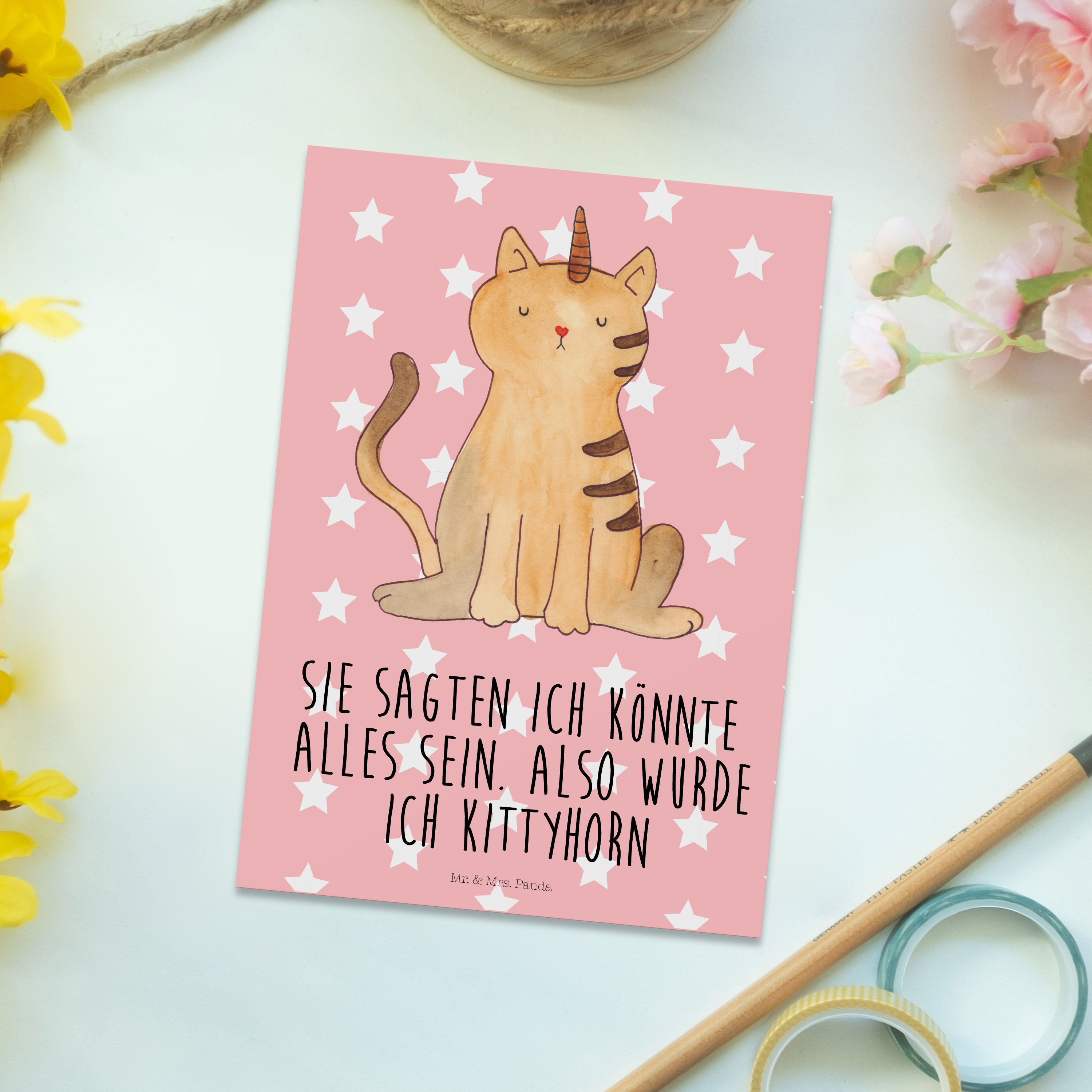 Postkarte Einhorn Katze