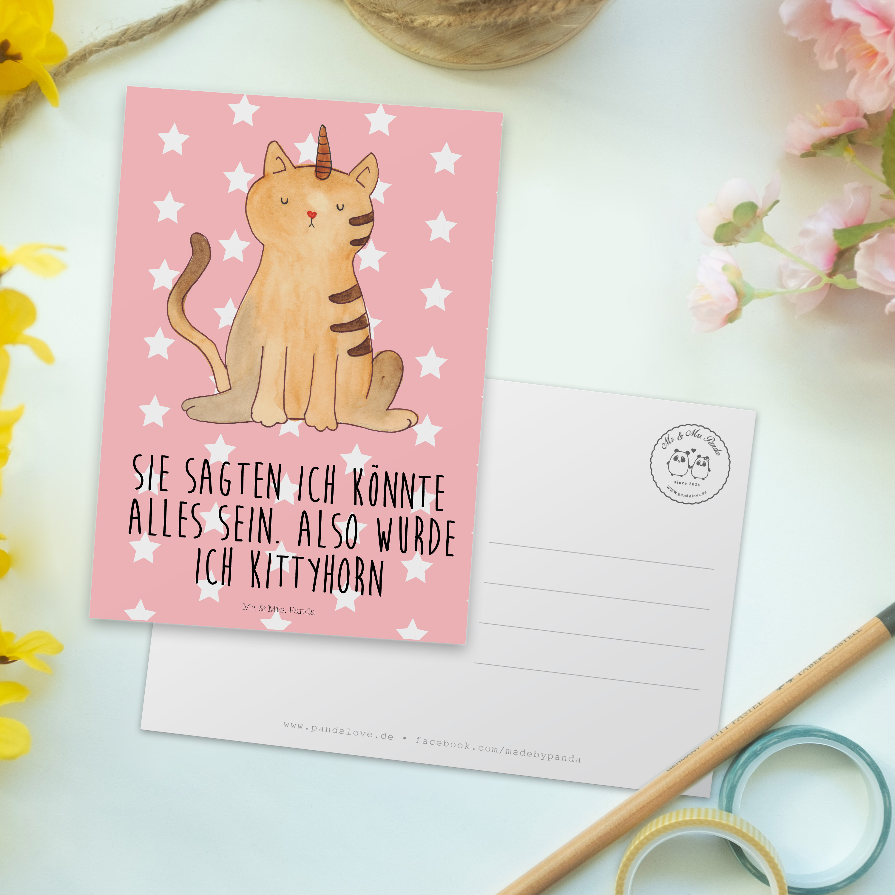 Postkarte Einhorn Katze