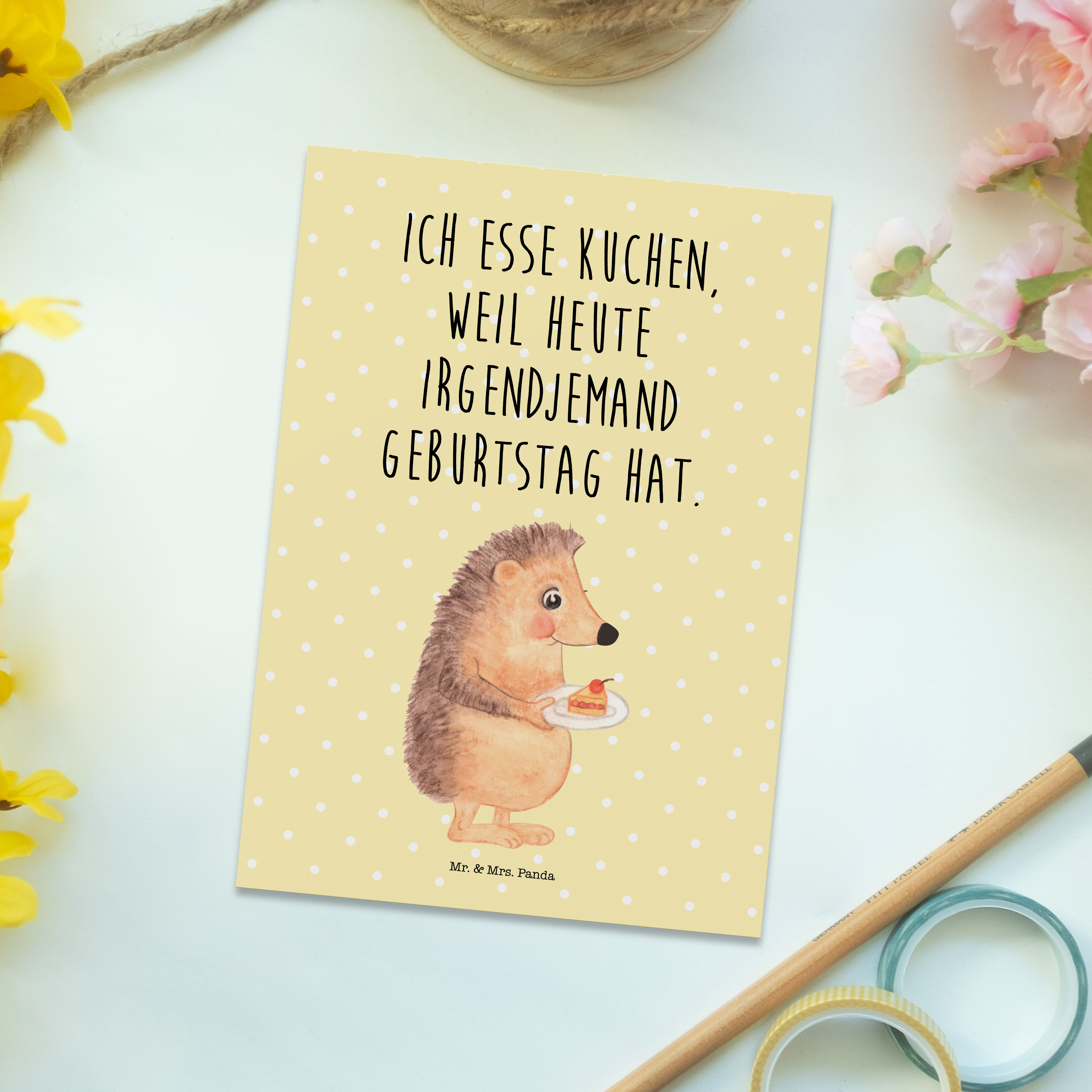 Postkarte Igel Kuchenstück