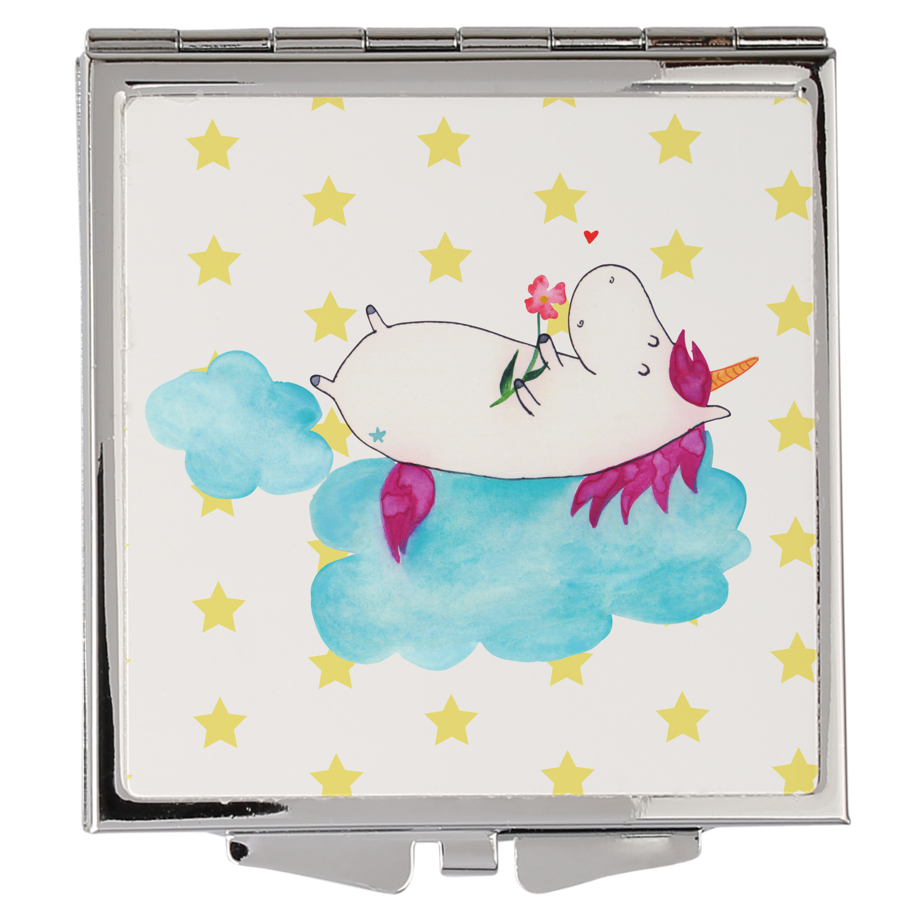 Mr. & Mrs. Panda Handtaschenspiegel – Quadratisch, Einhorn-Motiv, Silber, 60 X 60 Mm, Klappbar