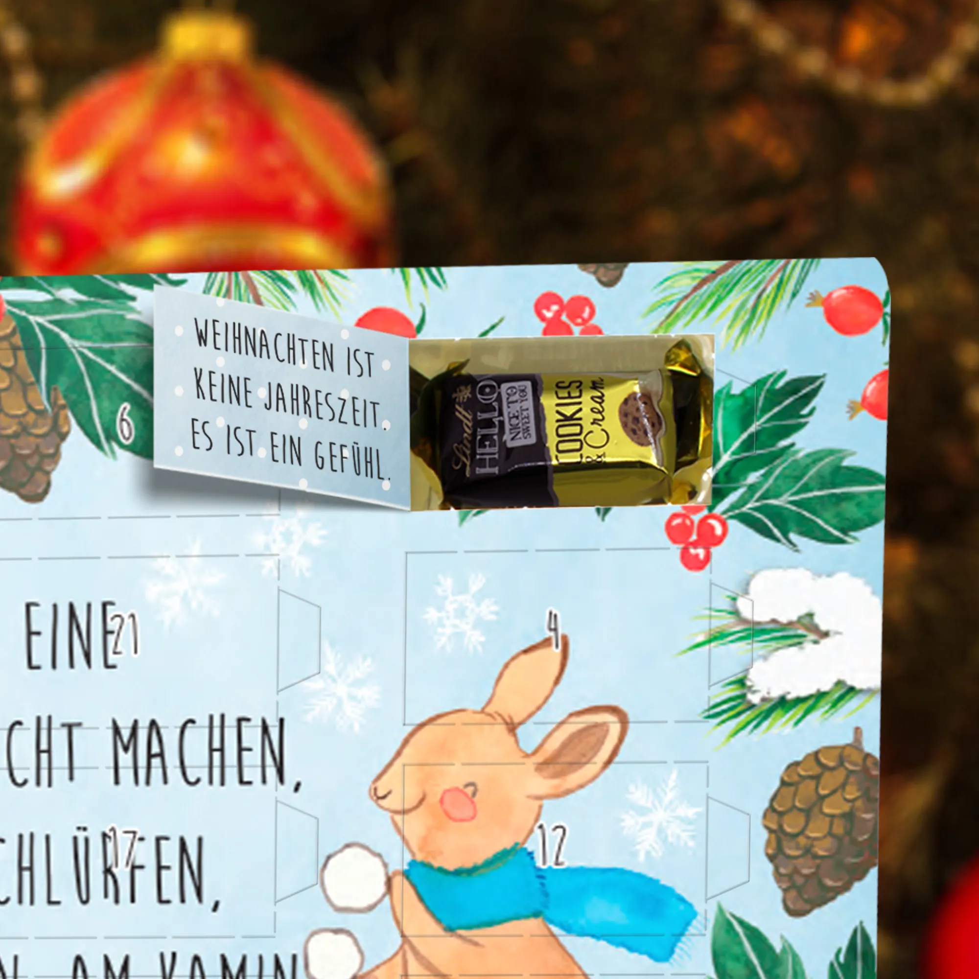 Markenschokolade Adventskalender Pinguin Hase Schneeballschlacht