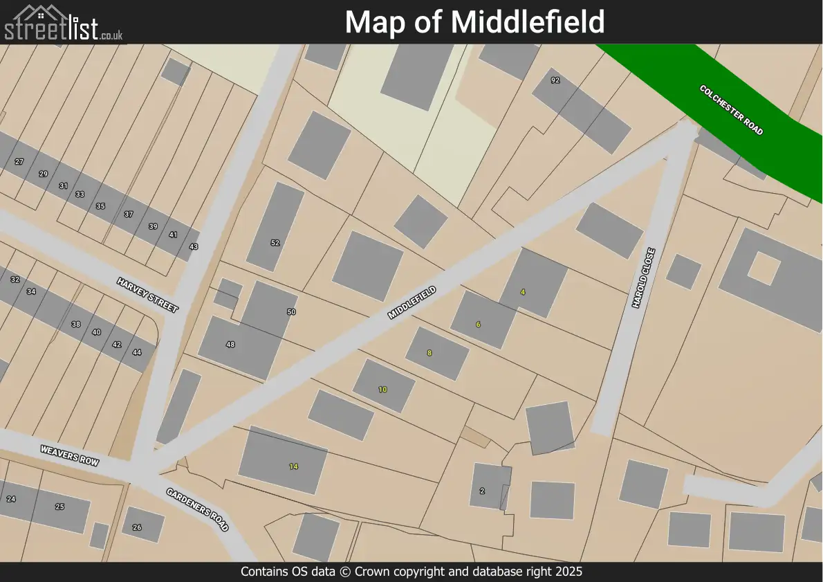 Middlefield, Halstead, Halstead Urban, Essex | Street map, property and ...