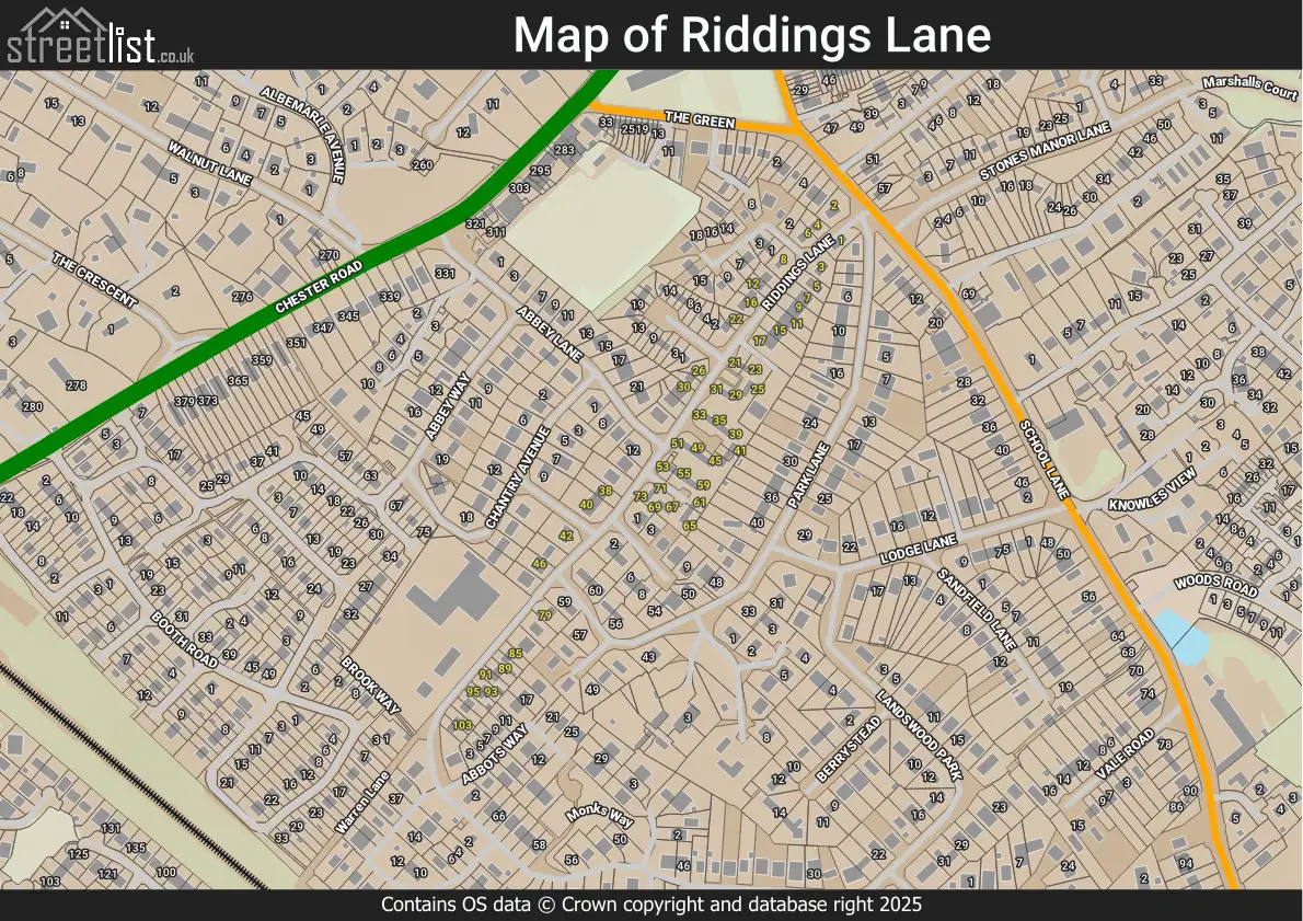 Map of Riddings Lane