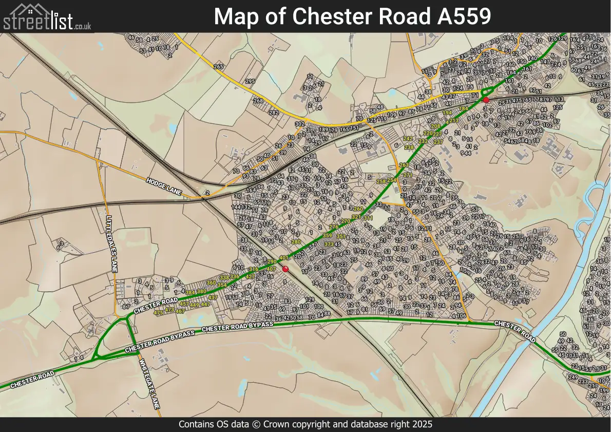 Map of Chester Road A559