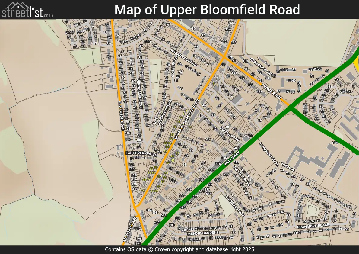 Map of Upper Bloomfield Road