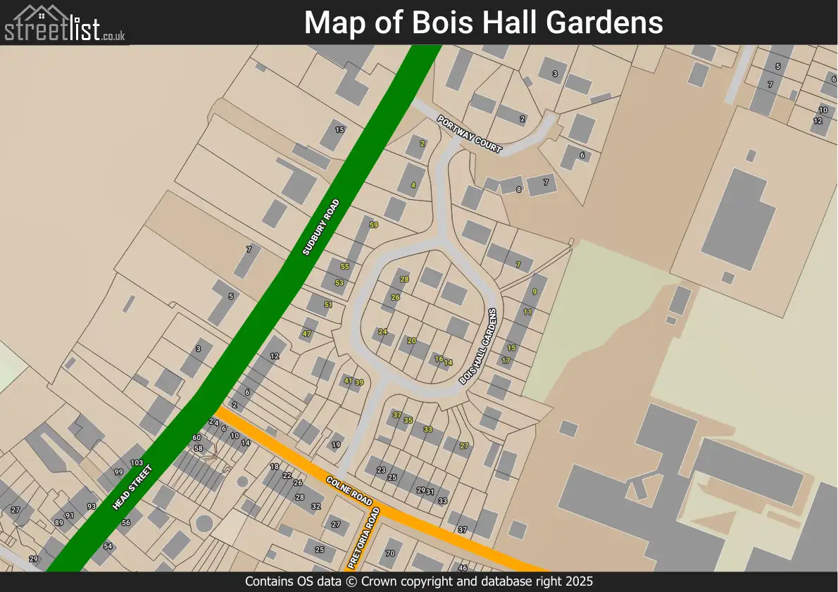 Bois Hall Gardens, Halstead, Halstead Urban, Essex | Street map ...