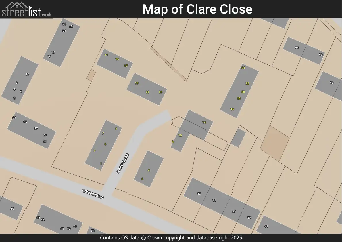 Clare Close, Halstead, Halstead Urban, Essex | Street map, property and ...