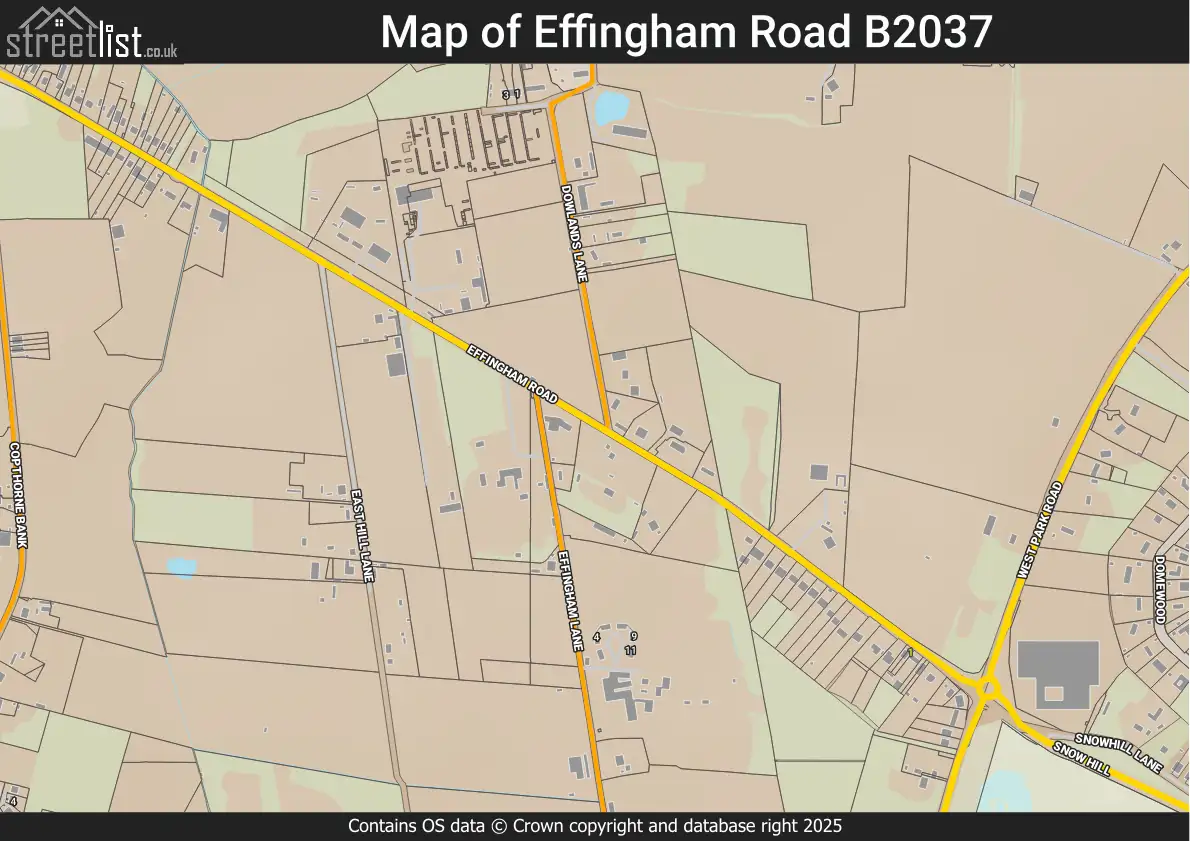 Map of Effingham Road B2037