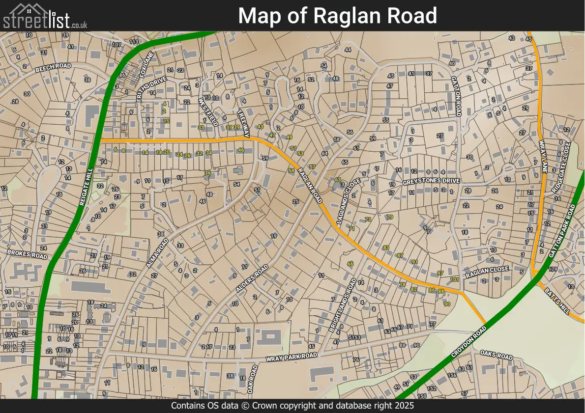 Raglin Rd Raglan Road, Reigate, Surrey | Street map, property and local ...