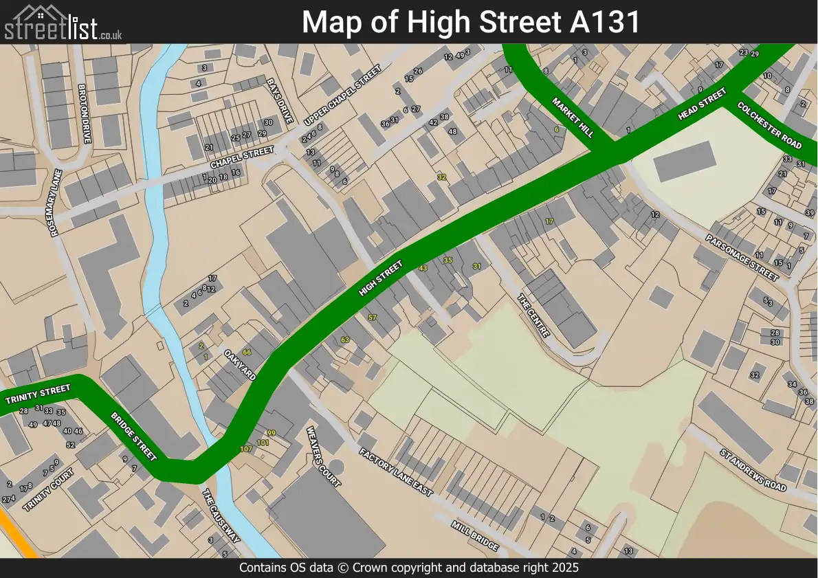 High Street A131, Halstead, Halstead Urban, Essex | Street map ...