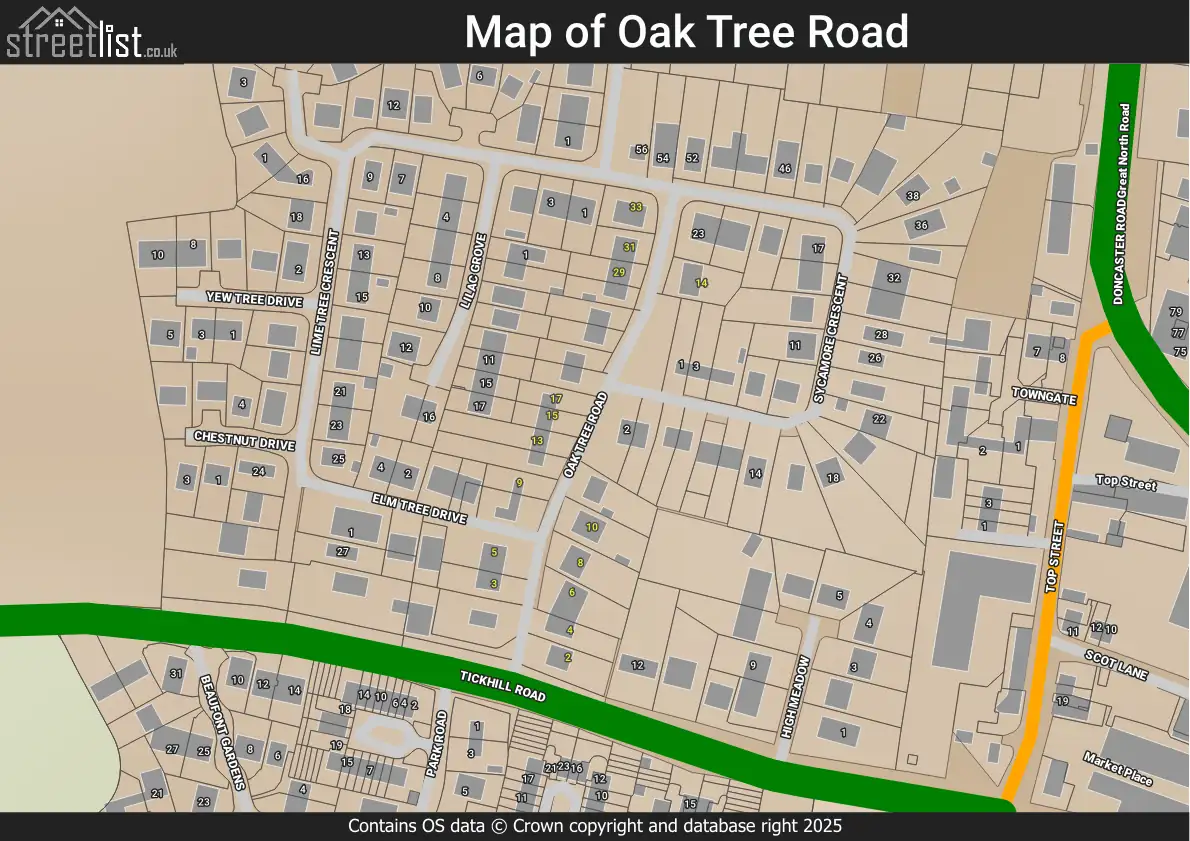 Oak Tree Road, Doncaster, Bawtry, South Yorkshire | Street map ...