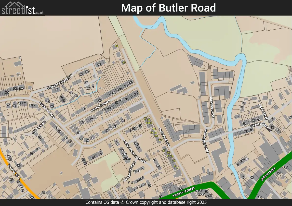 Butler Road, Halstead, Halstead Urban, Essex | Street map, property and ...