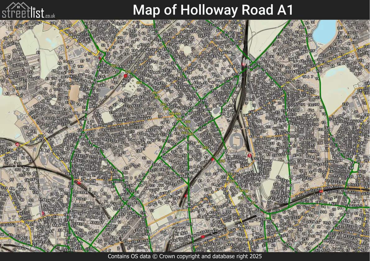 Holloway Road A1, London, Islington, Greater London | Street map ...