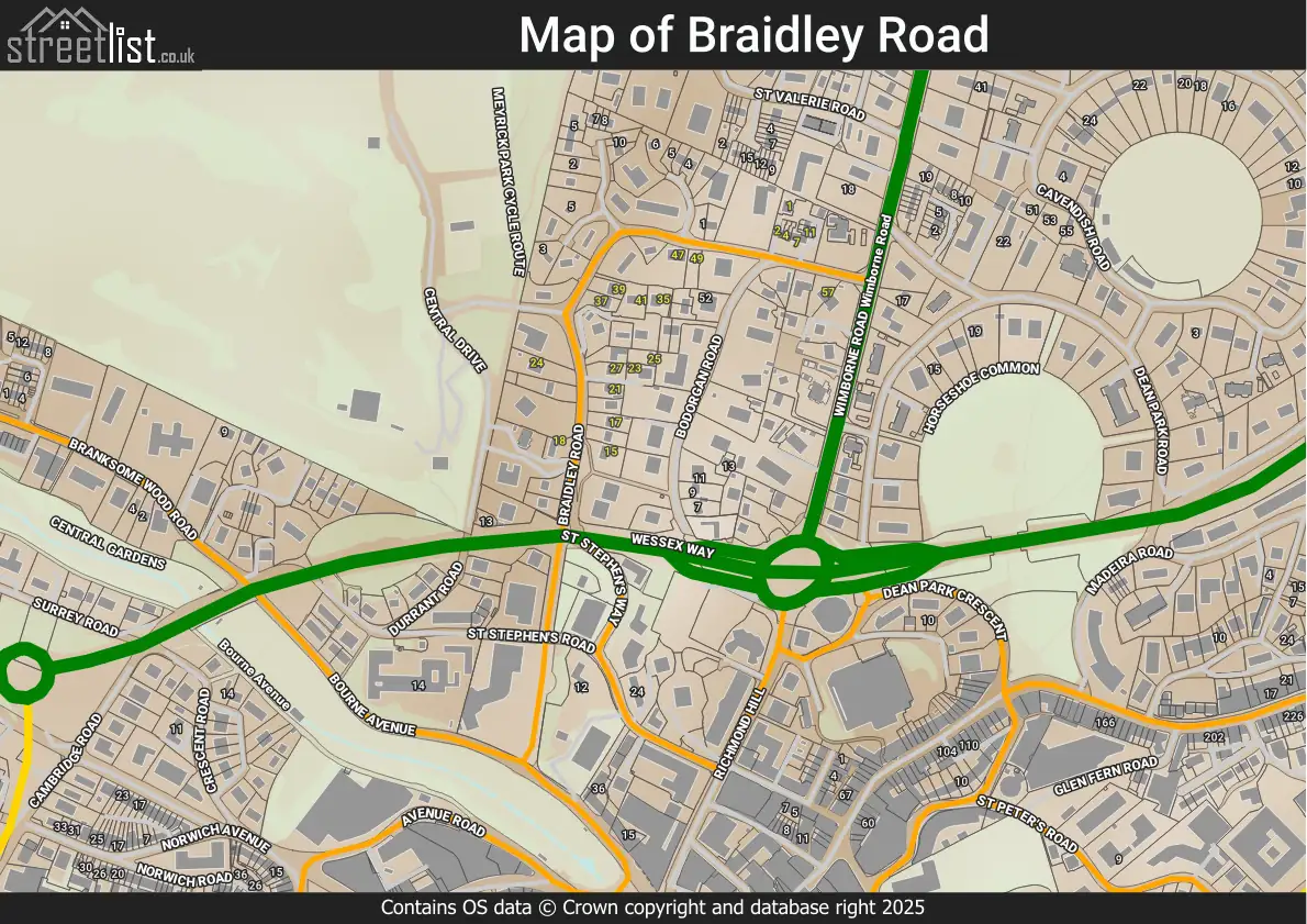 Braidley Road, Bournemouth, Dorset | Street map, property and local ...