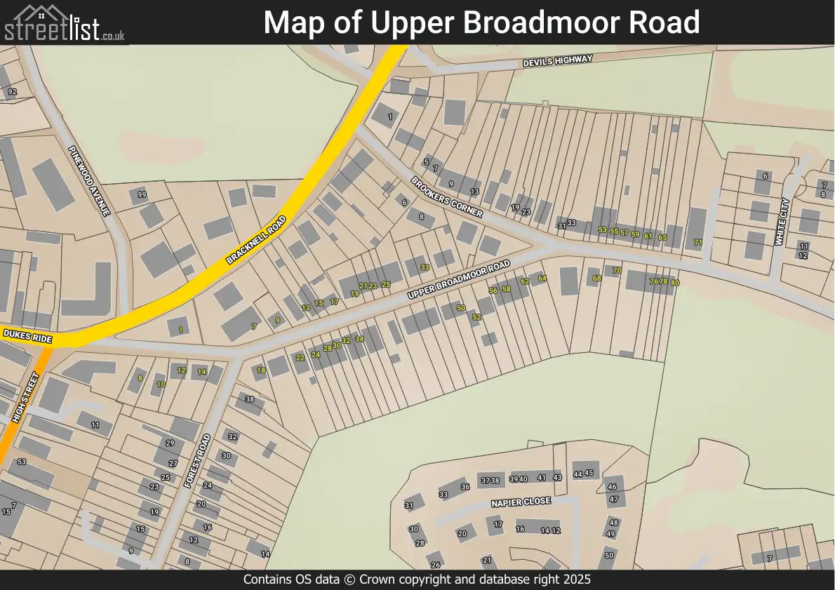 Map of Upper Broadmoor Road