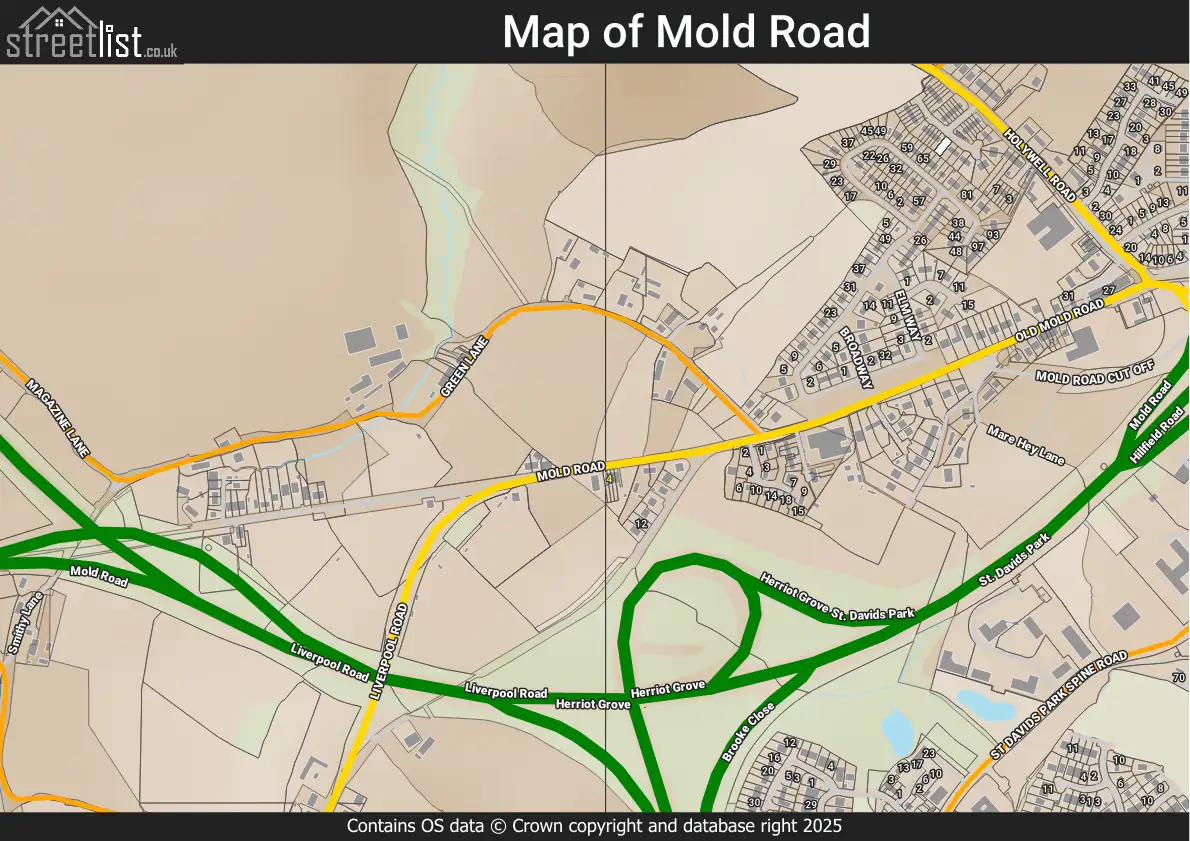 Mold Road, Eng: Ewloe Green Cym: Ewloe Green, Clwyd | Street map ...