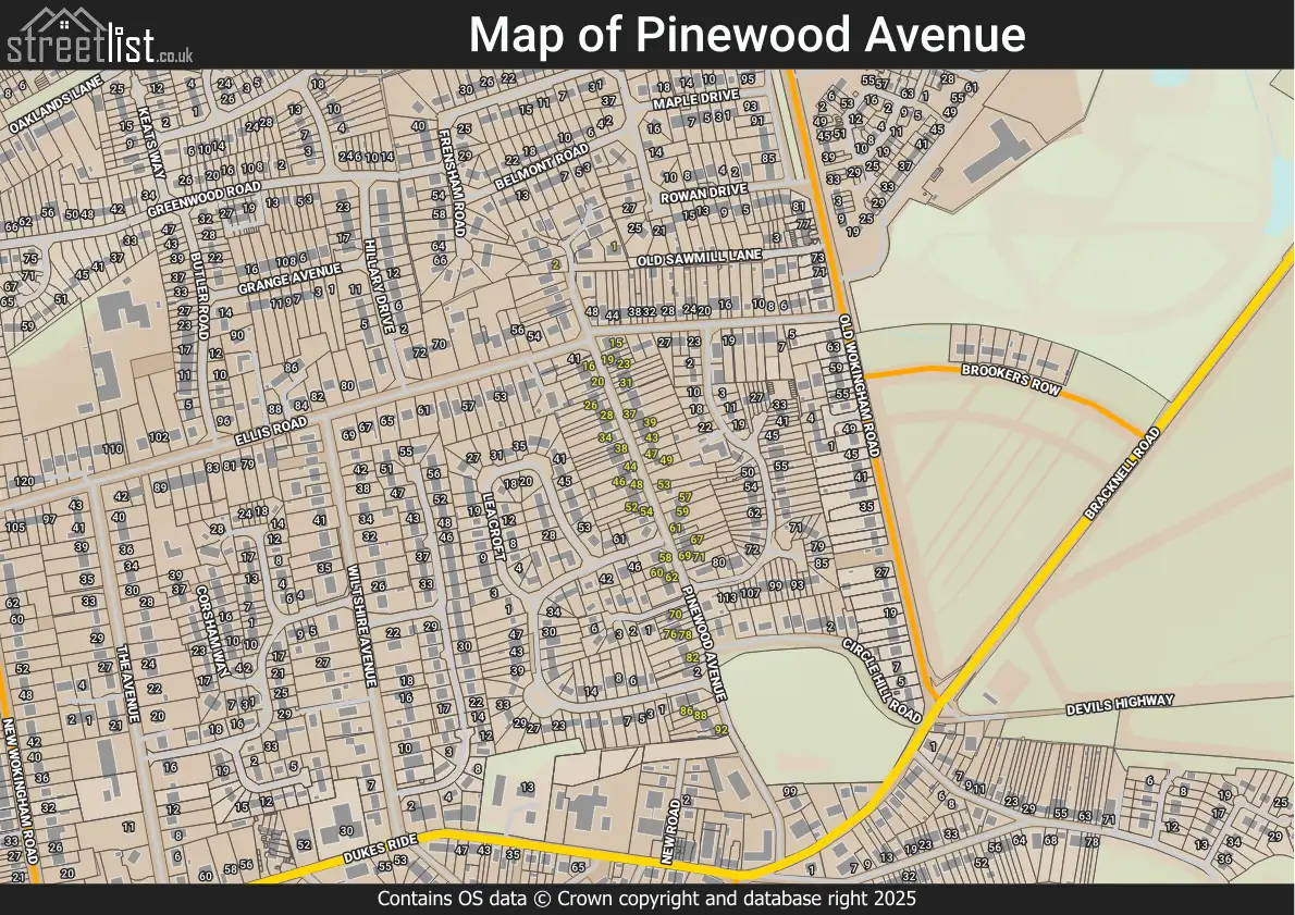 Map of Pinewood Avenue