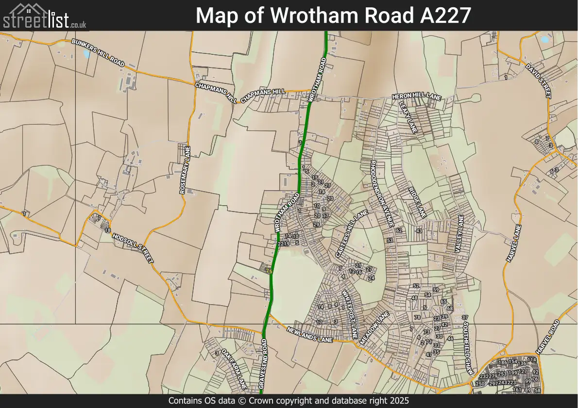 Wrotham Road A227, Gravesend, Culverstone, Kent | Street map, property ...