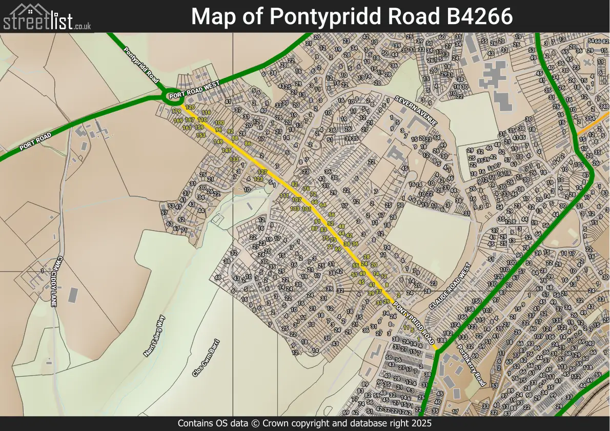 Map of Pontypridd Road B4266