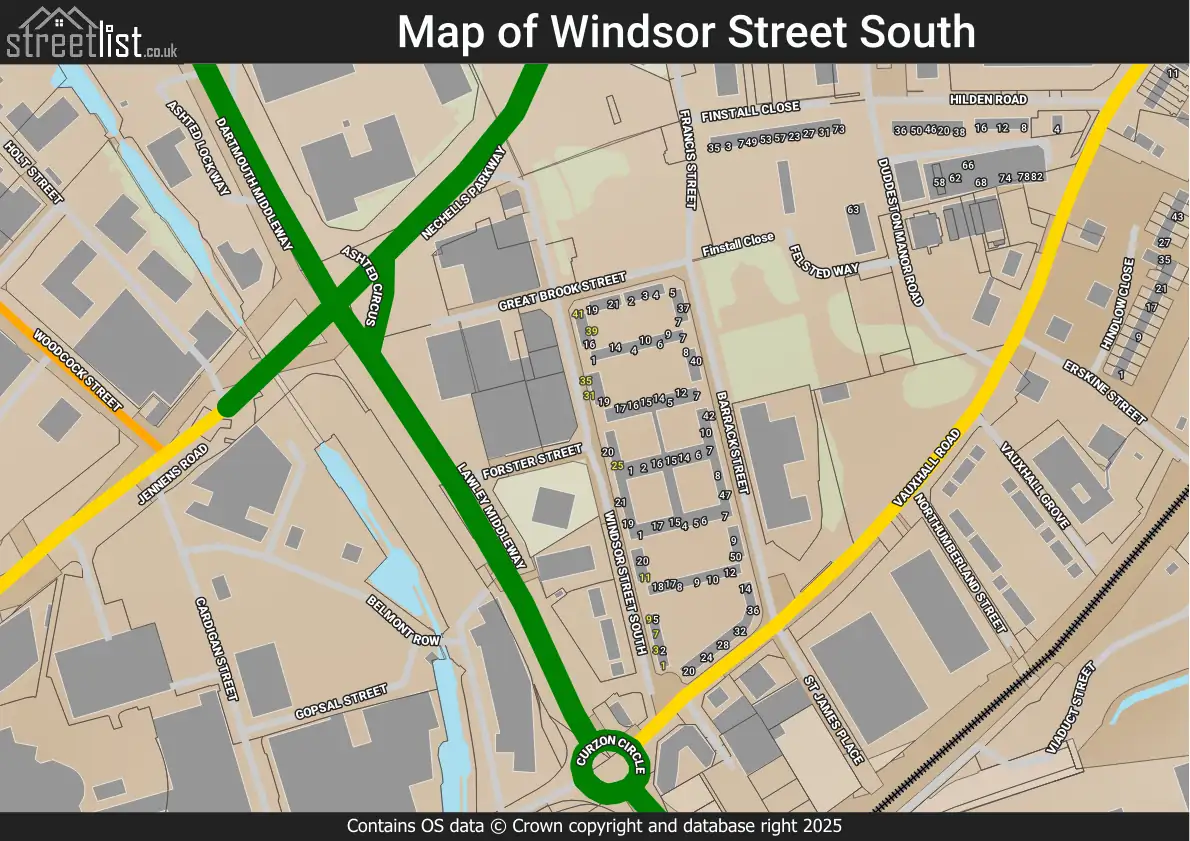 Map of Windsor Street South