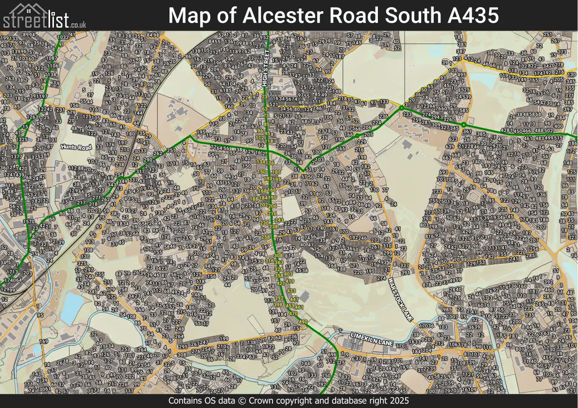 Map of Alcester Road South A435