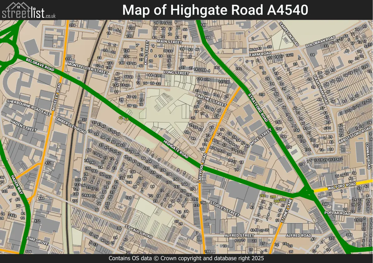 Map of Highgate Road A4540