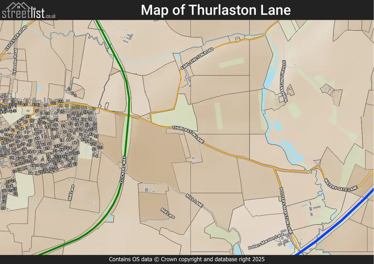 Map of Thurlaston Lane